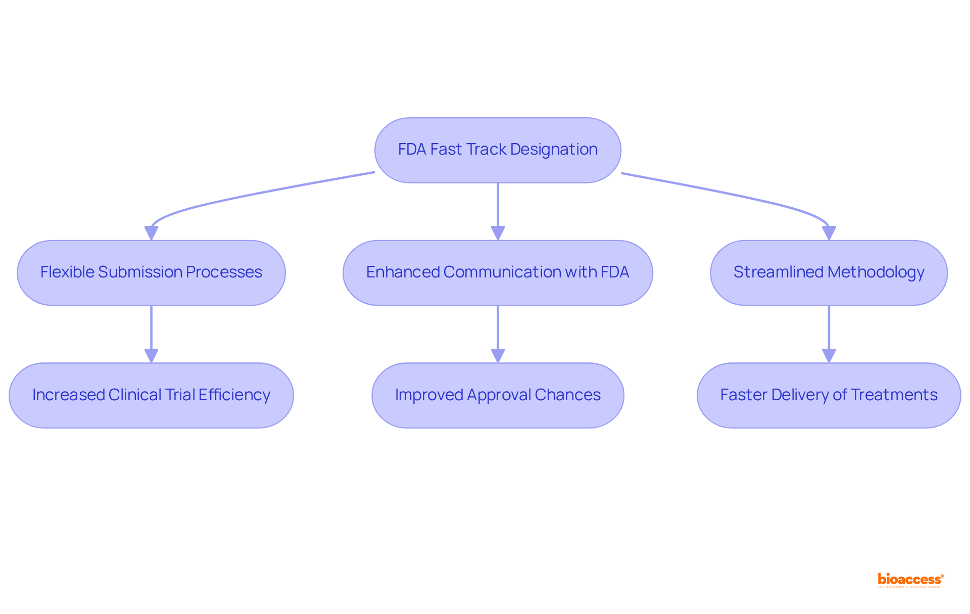 Each box represents a key step in the approval process. Follow the arrows to see how the fast track designation leads to quicker and more efficient drug approvals.
