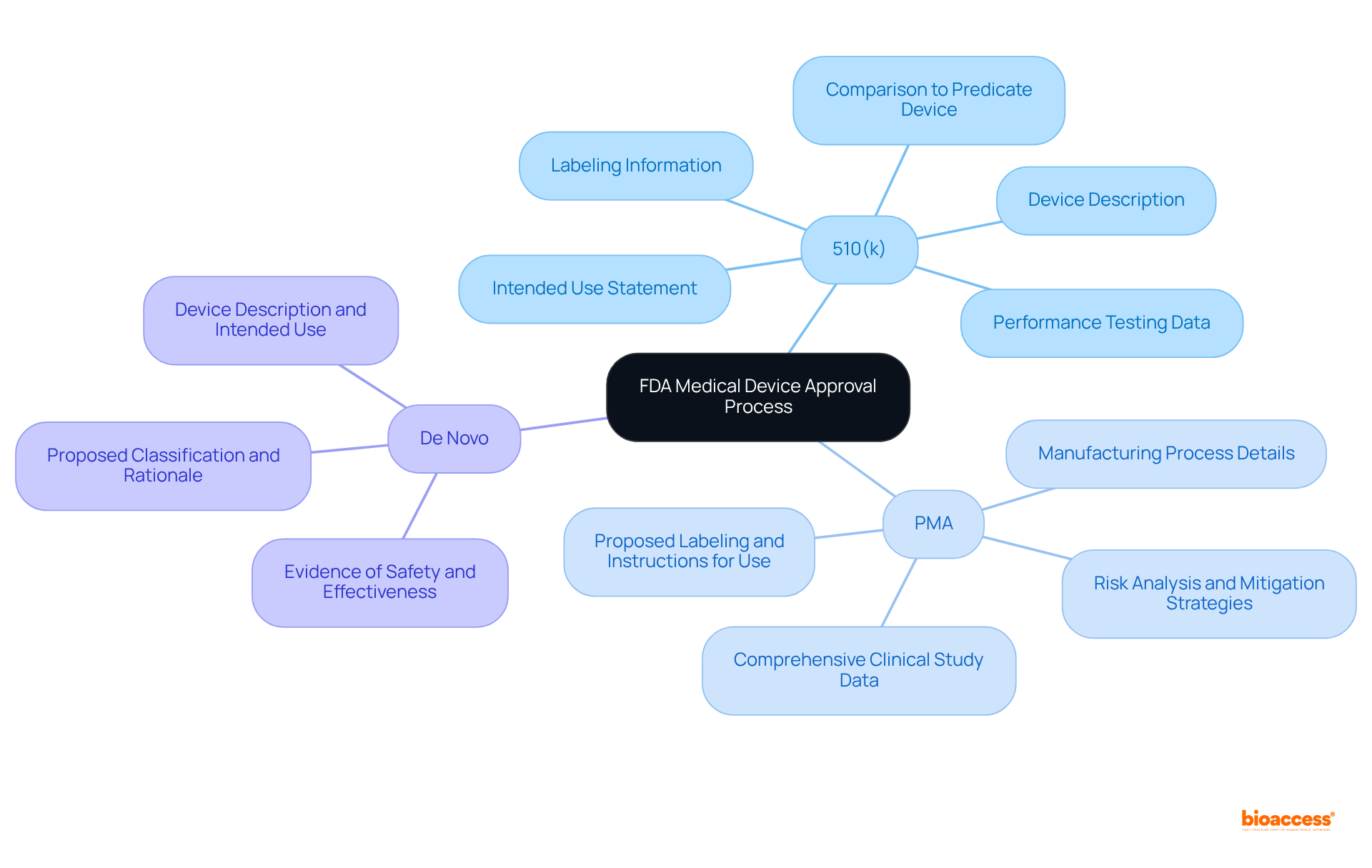 Begin at the center with the approval process. Each pathway branches out to show what documents are needed — the more detailed the branch, the more specific the requirement.