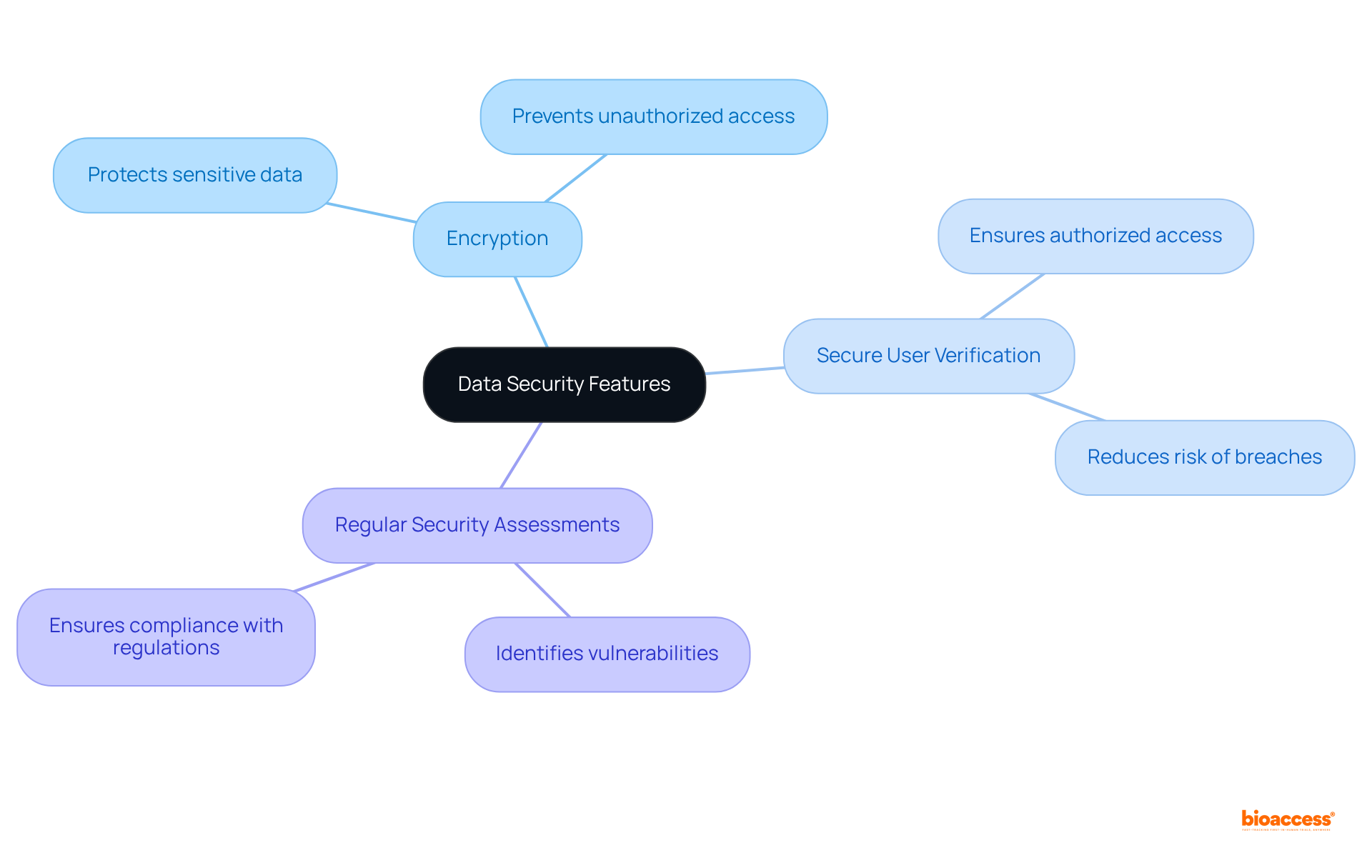 The center represents the main focus on data security, while the branches show the specific features you can implement to enhance that security. Each feature is essential for protecting sensitive information.