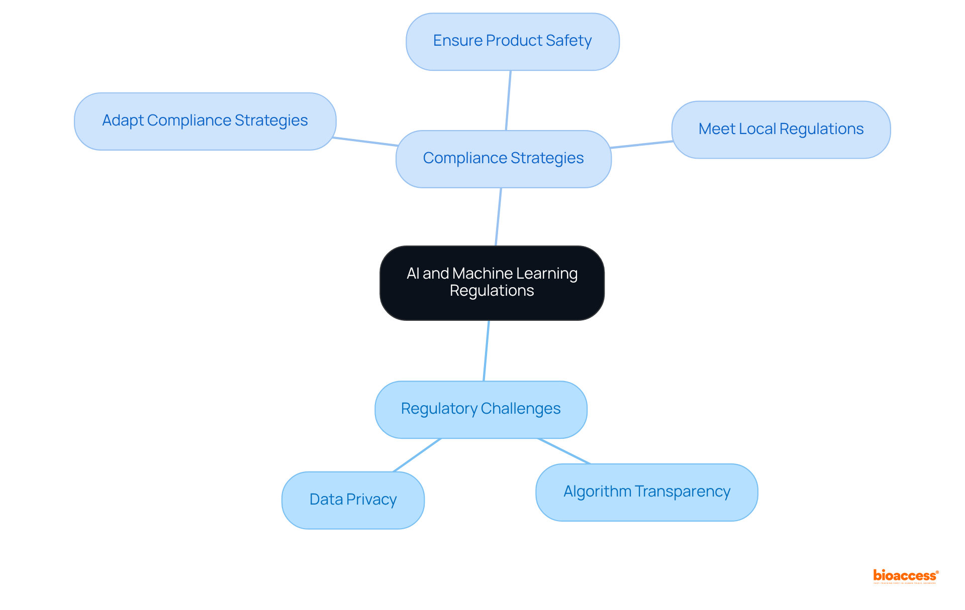 The center represents the main regulatory topic, while the branches show specific challenges and strategies. Each color indicates different categories, making it easy to see how everything connects.