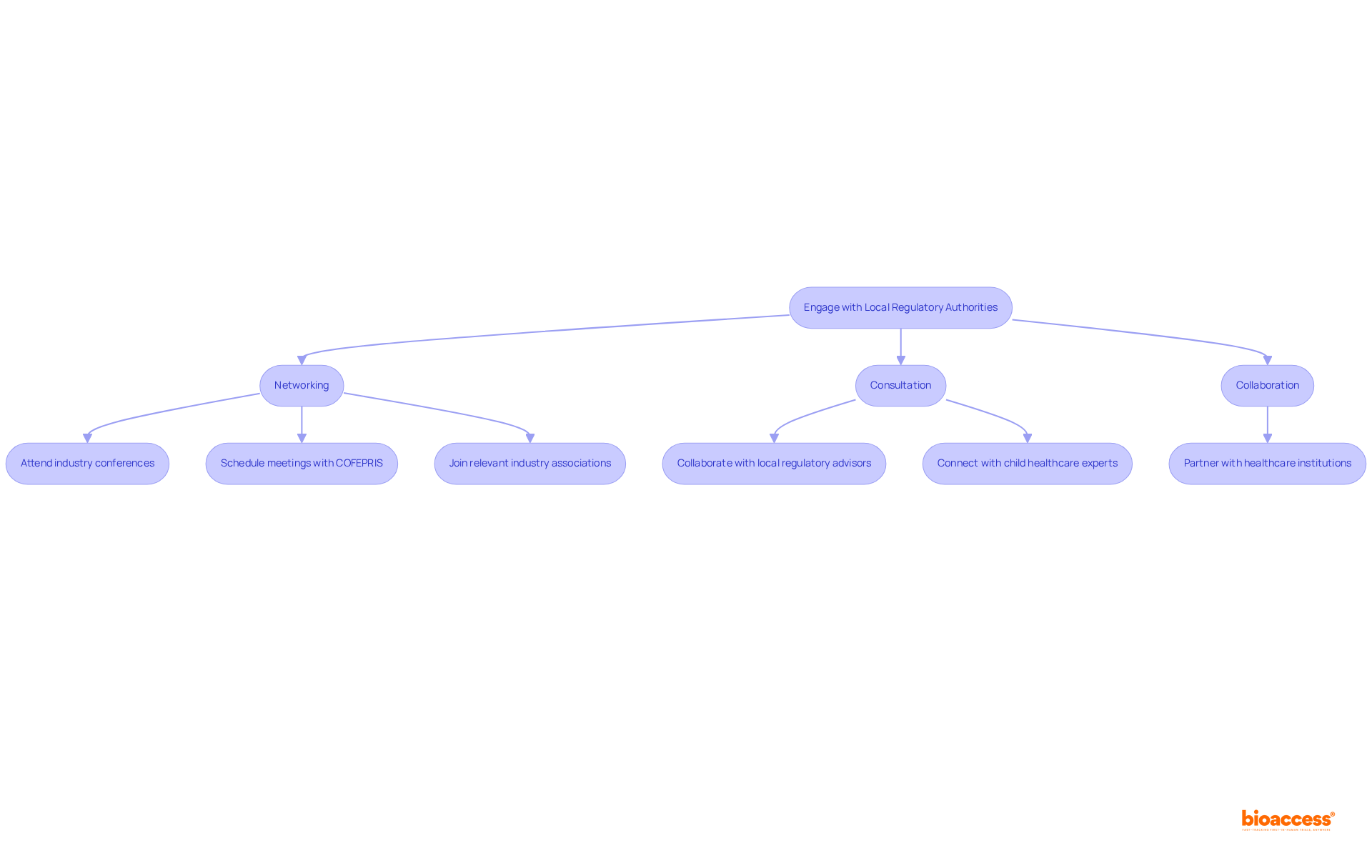 This flowchart guides you through engaging local regulatory bodies. Start at the top and follow the arrows to explore networking, consultation, and collaboration strategies — each leading to actionable steps for successful regulatory navigation.