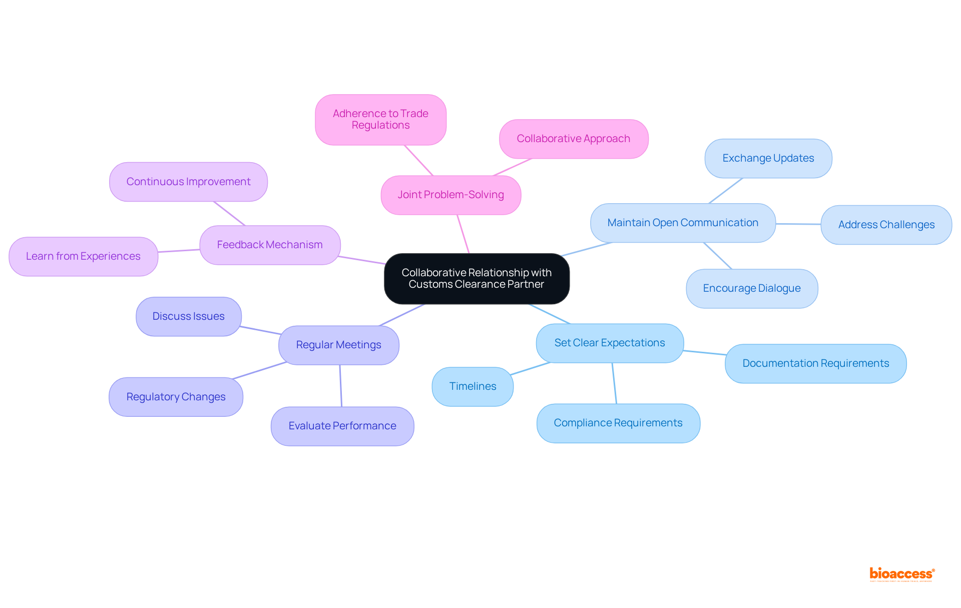 This mindmap illustrates the key strategies for building a successful partnership. Start at the center with the main goal, and follow the branches to see each strategy and its components.