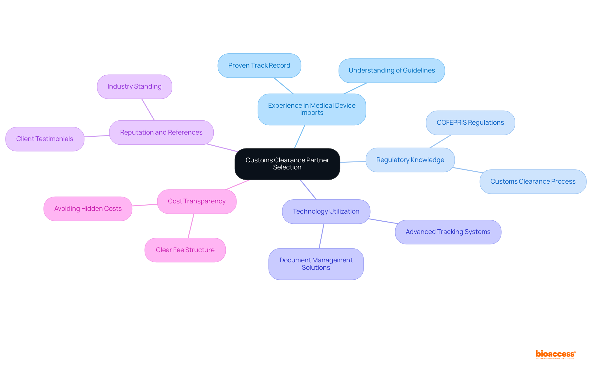 The center represents the main decision to make. Each branch shows a different criterion to consider, helping you see what factors are important when choosing the right partner.
