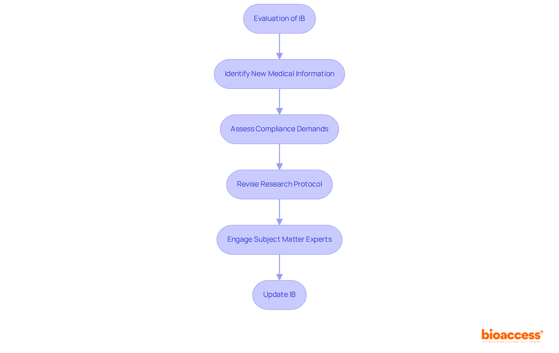 Follow the steps in the flowchart to understand how updates to the Investigator's Brochure are made—each box represents a crucial step that contributes to ensuring participant safety and compliance.