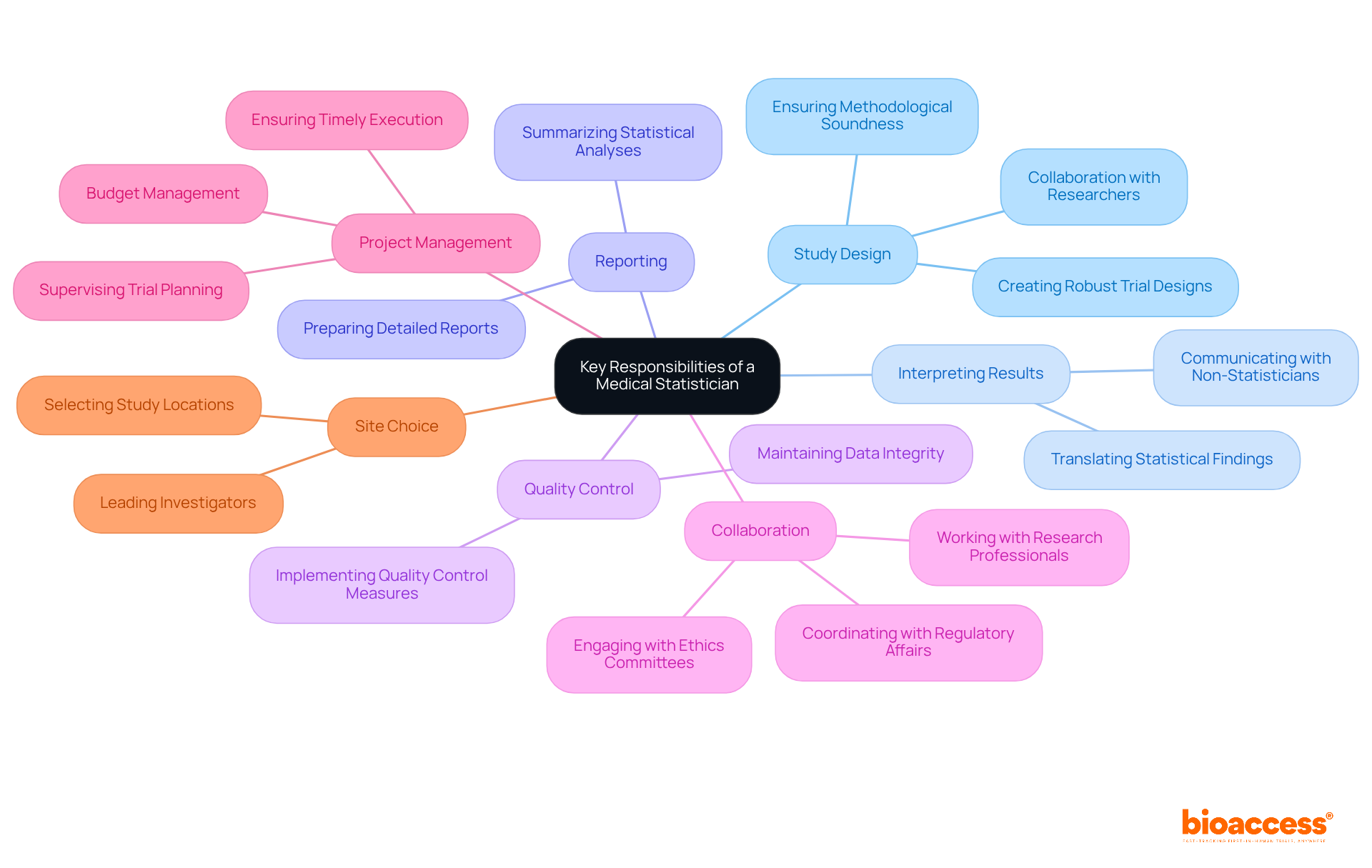 The central node represents the overall role, while each branch highlights a key responsibility. Sub-branches provide additional details, illustrating the complexity and interrelated nature of their duties.