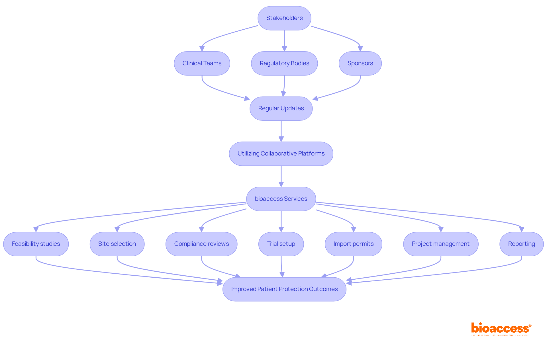 This flowchart illustrates how different stakeholders communicate and collaborate in the sustainability reporting process. Each step shows how actions and services contribute to better patient outcomes, with arrows indicating the flow of information.