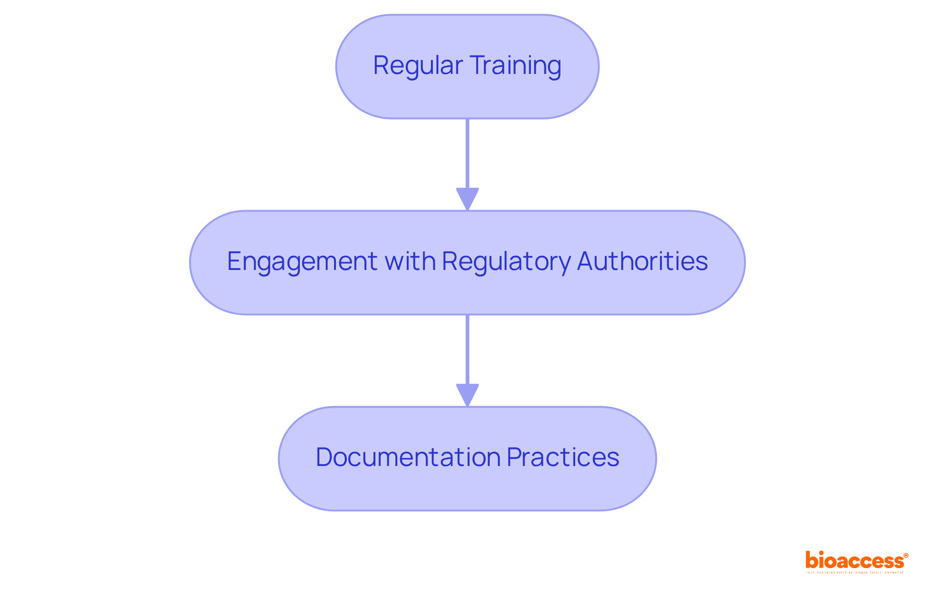 This flowchart shows the key strategies for navigating regulations: start with training your team, then engage with authorities for clarity, and finally maintain thorough documentation to stay compliant.