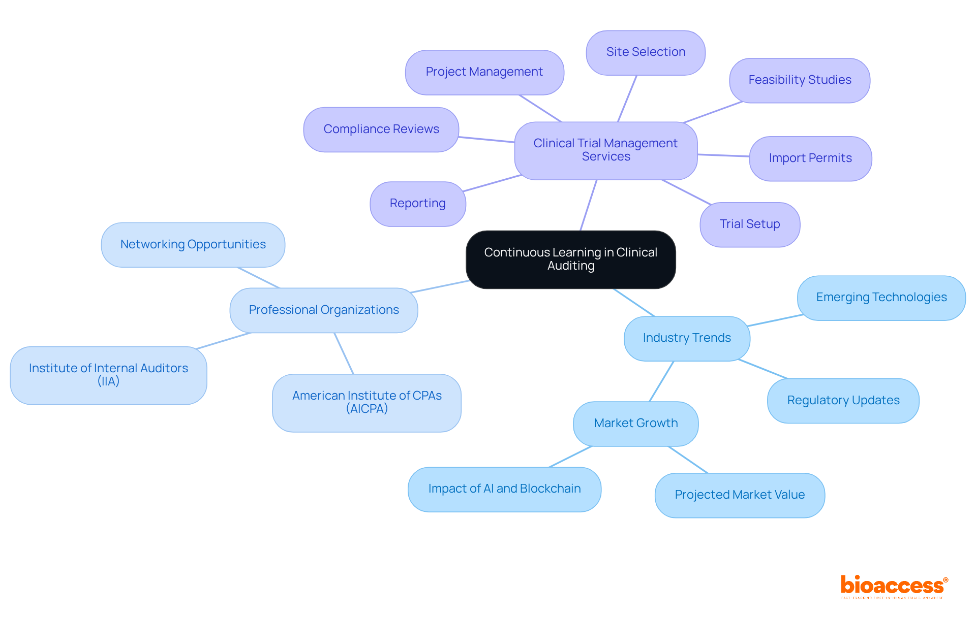 The center represents the main focus on continuous learning, with branches showing different areas of importance and their specific components. This structure helps visualize how various factors contribute to the ongoing professional growth of clinical auditors.
