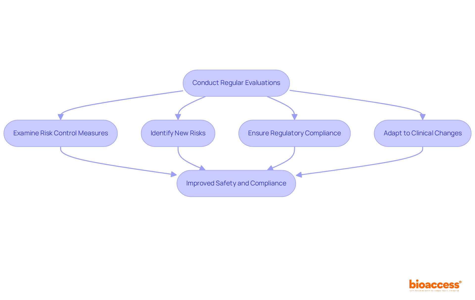 Each box represents a step in the risk management process, while the arrows indicate the flow from one step to the next. Follow the path to see how ongoing evaluations lead to improved safety and compliance.