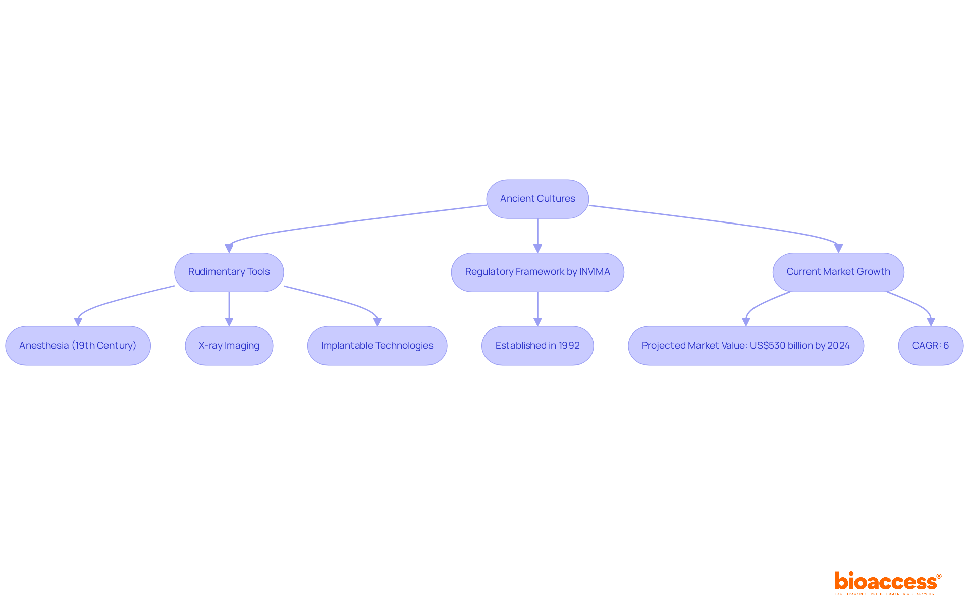 This flowchart shows the progression of biomedical devices from ancient times to the present. Each box represents a significant advancement or regulatory milestone, with arrows indicating the direction of evolution. Follow the branches to understand how these innovations have shaped modern healthcare.