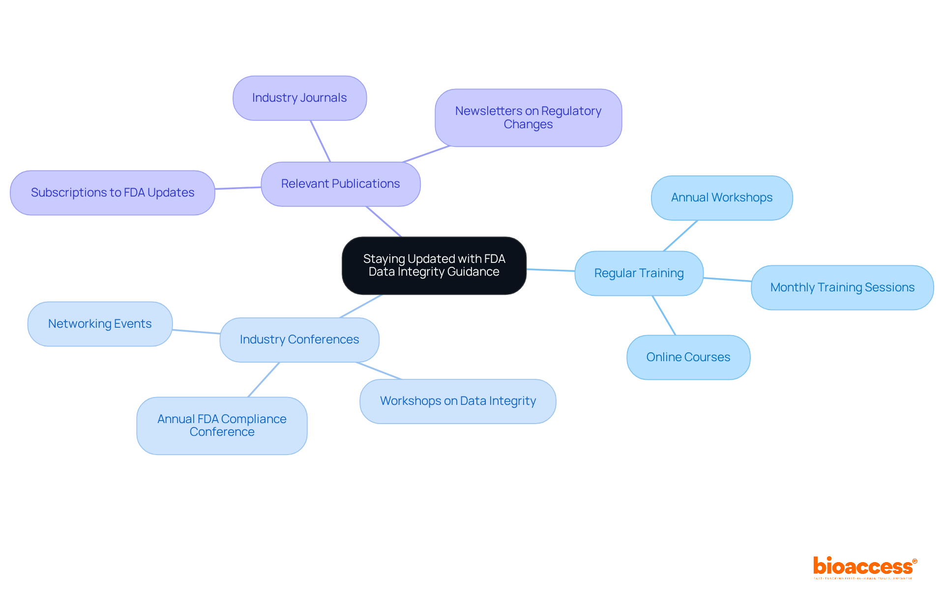 The central node represents the key theme, while the branches illustrate the strategies organizations can implement. Each sub-branch highlights specific actions that contribute to maintaining compliance and fostering a culture of continuous learning.