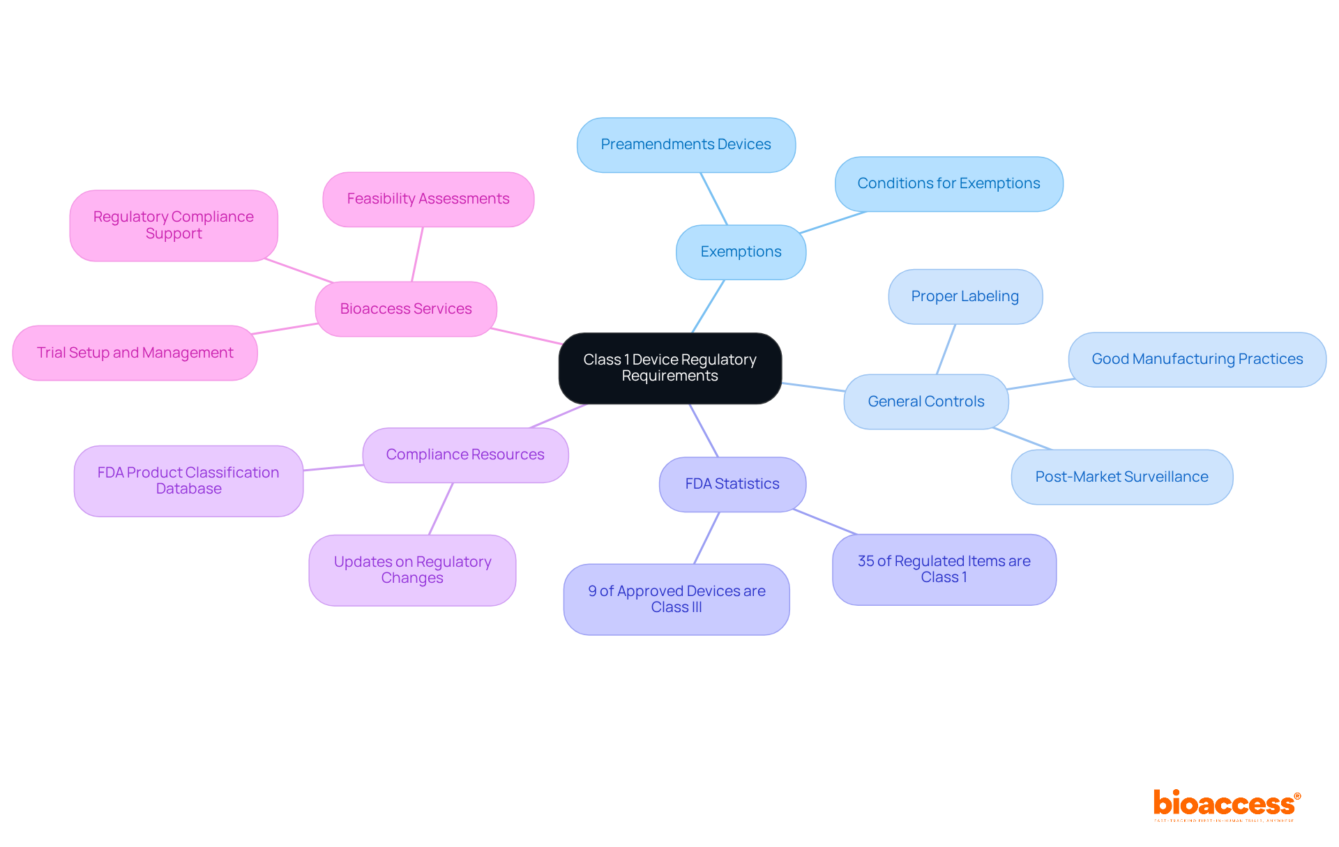 The central node represents the main topic, and each branch explores a specific area related to regulatory requirements, making it easy to visualize how these elements interact and support manufacturers.