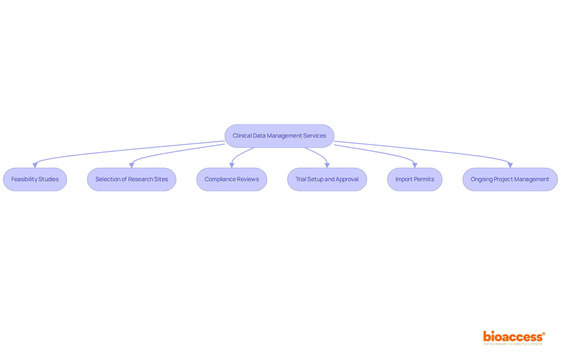 Each box represents a key service that bioaccess provides. Follow the arrows to see how these services are interconnected in managing clinical trials effectively.
