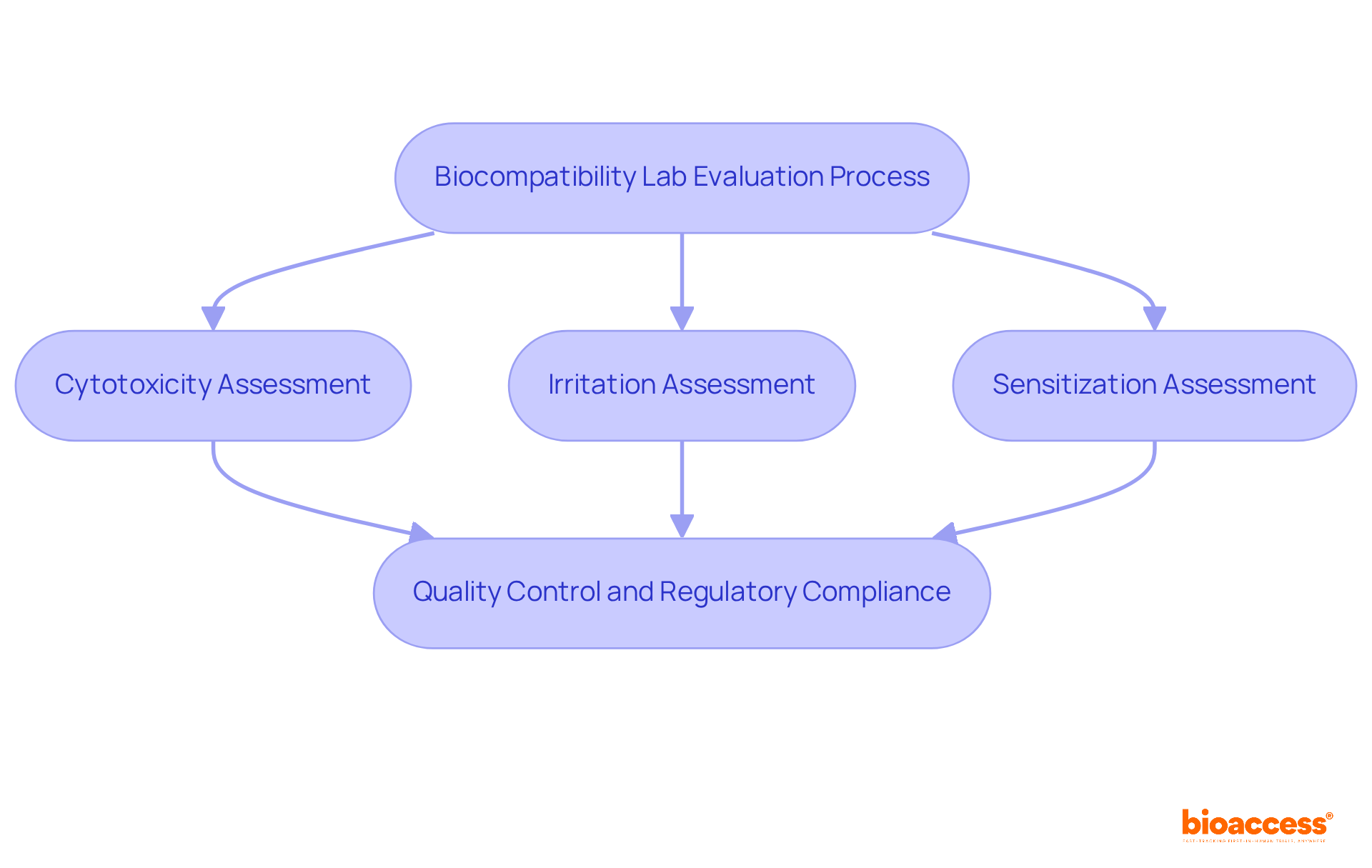 Each box represents a key step in the evaluation process, showing how the lab assesses materials for safety and complies with health regulations.