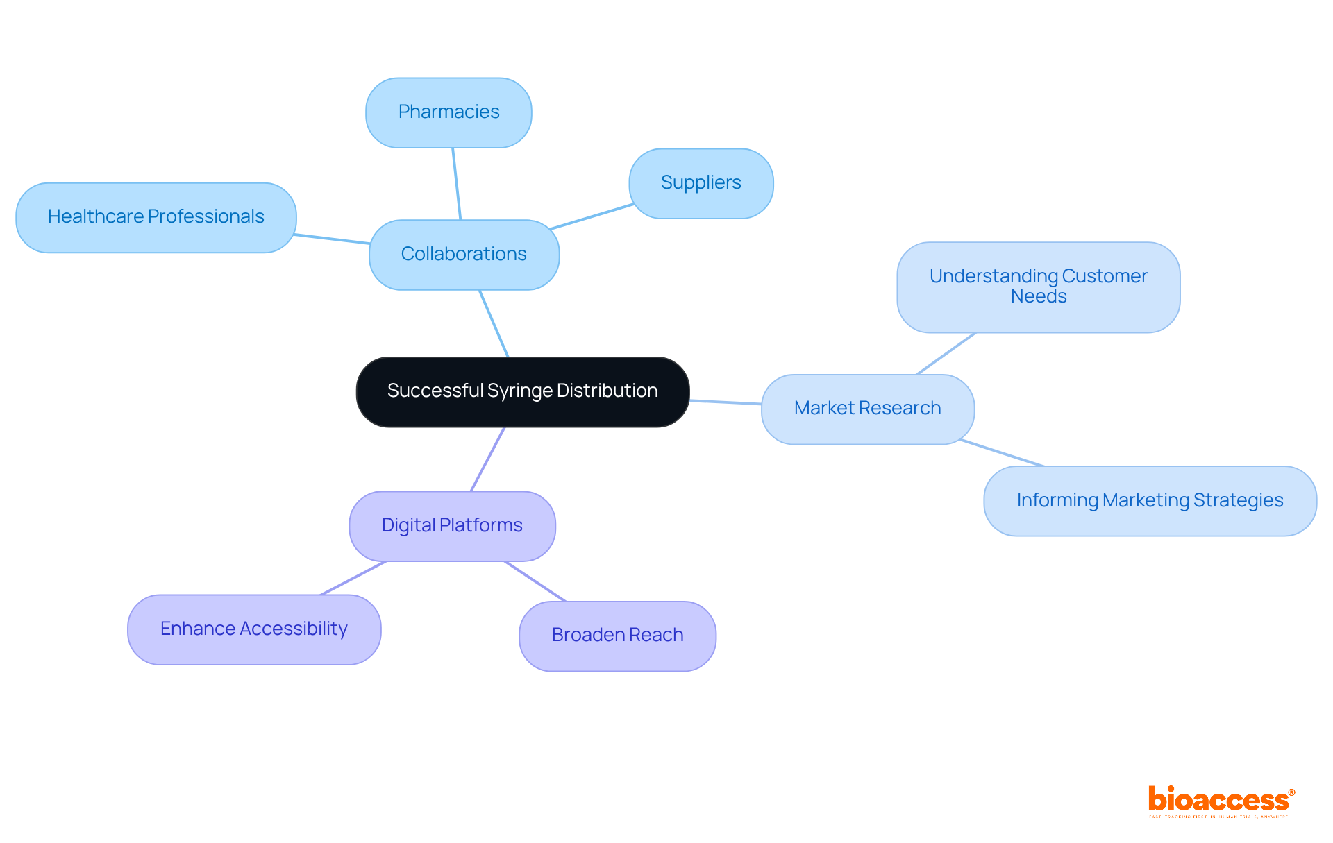 The central node represents the main goal, while each branch illustrates a strategy or component that contributes to achieving effective market access. Follow the branches to understand how each strategy connects to the others. The central node represents the main goal, while each branch illustrates a strategy or component that contributes to achieving effective market access. Follow the branches to understand how each strategy connects to the others.