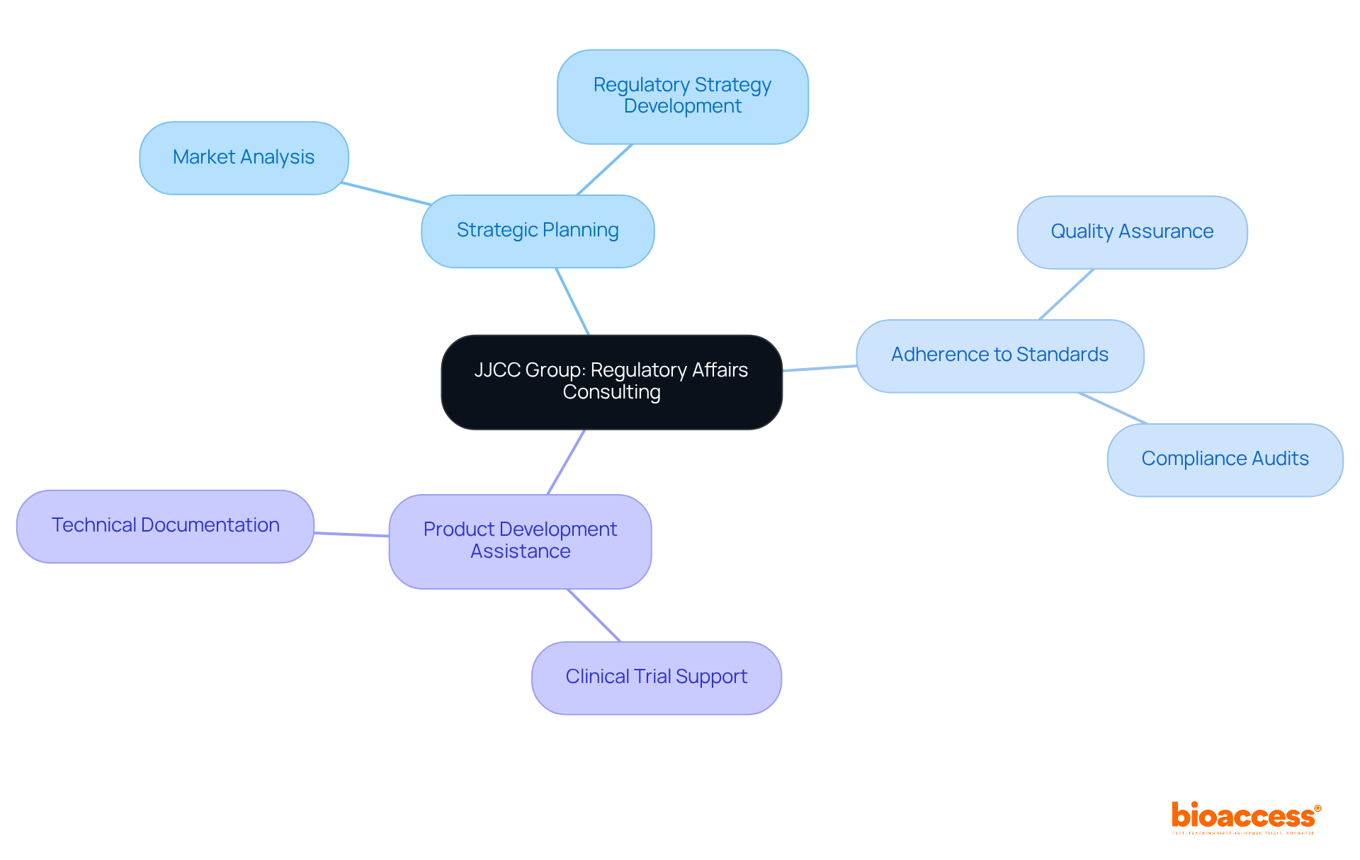 The center represents the JJCC Group, and the branches show their main areas of expertise. Each sub-branch highlights specific sectors they work in, making it easy to see how their services connect. The center represents the JJCC Group, and the branches show their main areas of expertise. Each sub-branch highlights specific sectors they work in, making it easy to see how their services connect.
