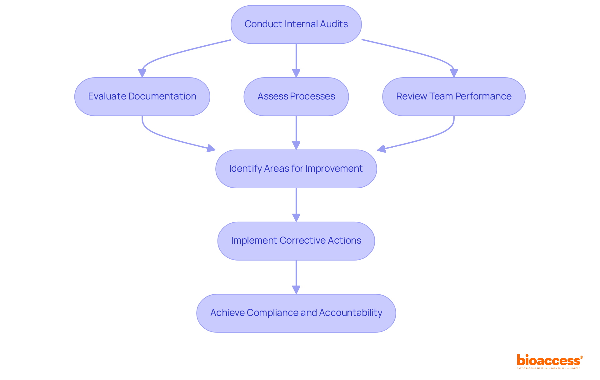 Follow the arrows through the steps of the audit process. Each box represents a key action, from conducting the audit to achieving compliance, highlighting how proactive measures lead to better outcomes.