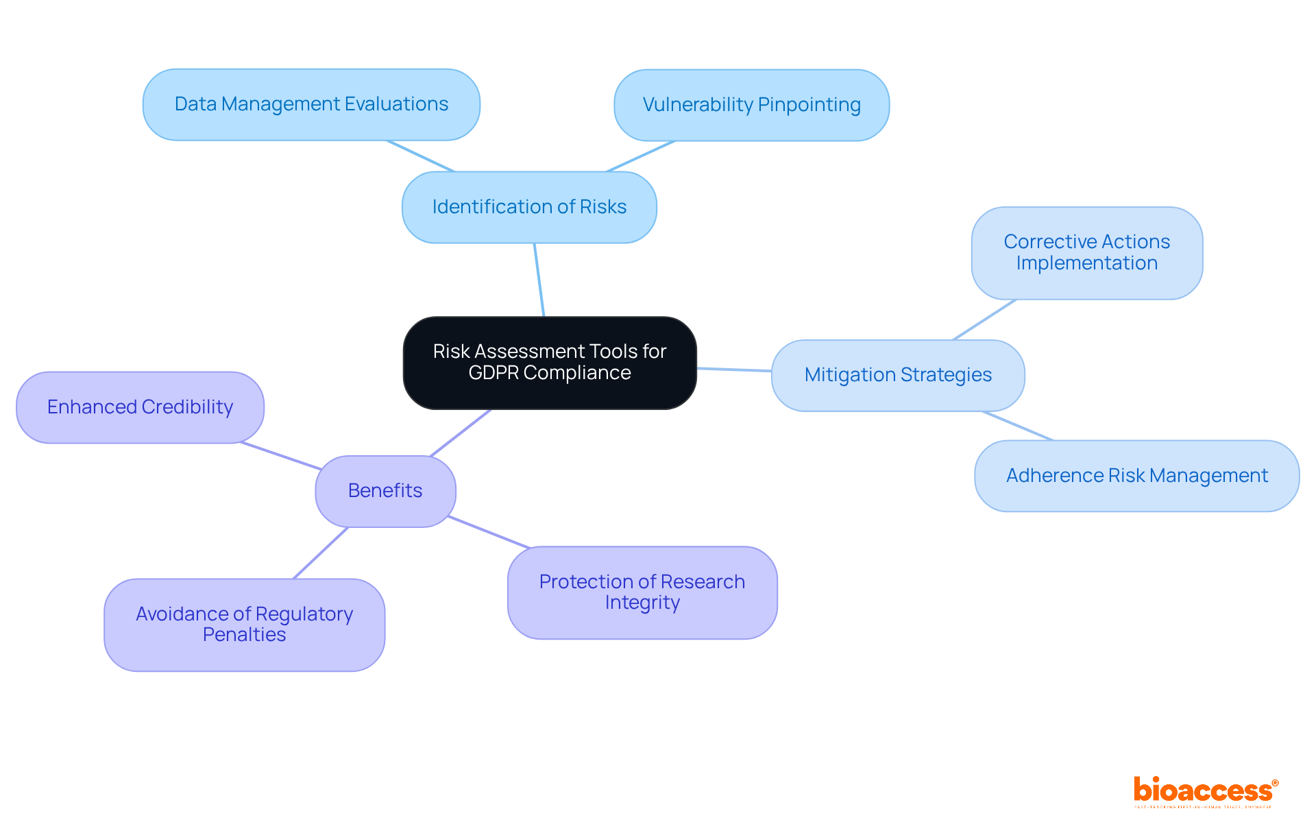 The central node represents the main focus on risk assessment tools, with branches illustrating key functions and benefits to help organizations understand how to effectively safeguard their data management practices.