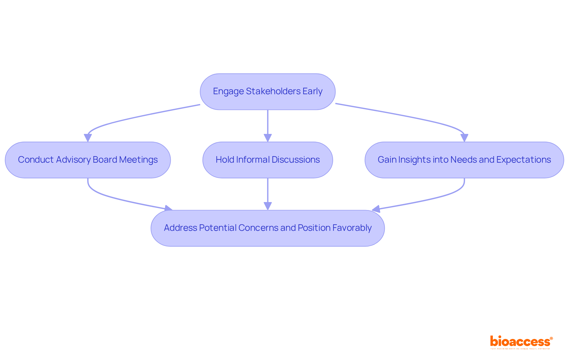 Follow the flow from engaging stakeholders to see how each step builds on the last, ultimately helping companies navigate market access challenges.