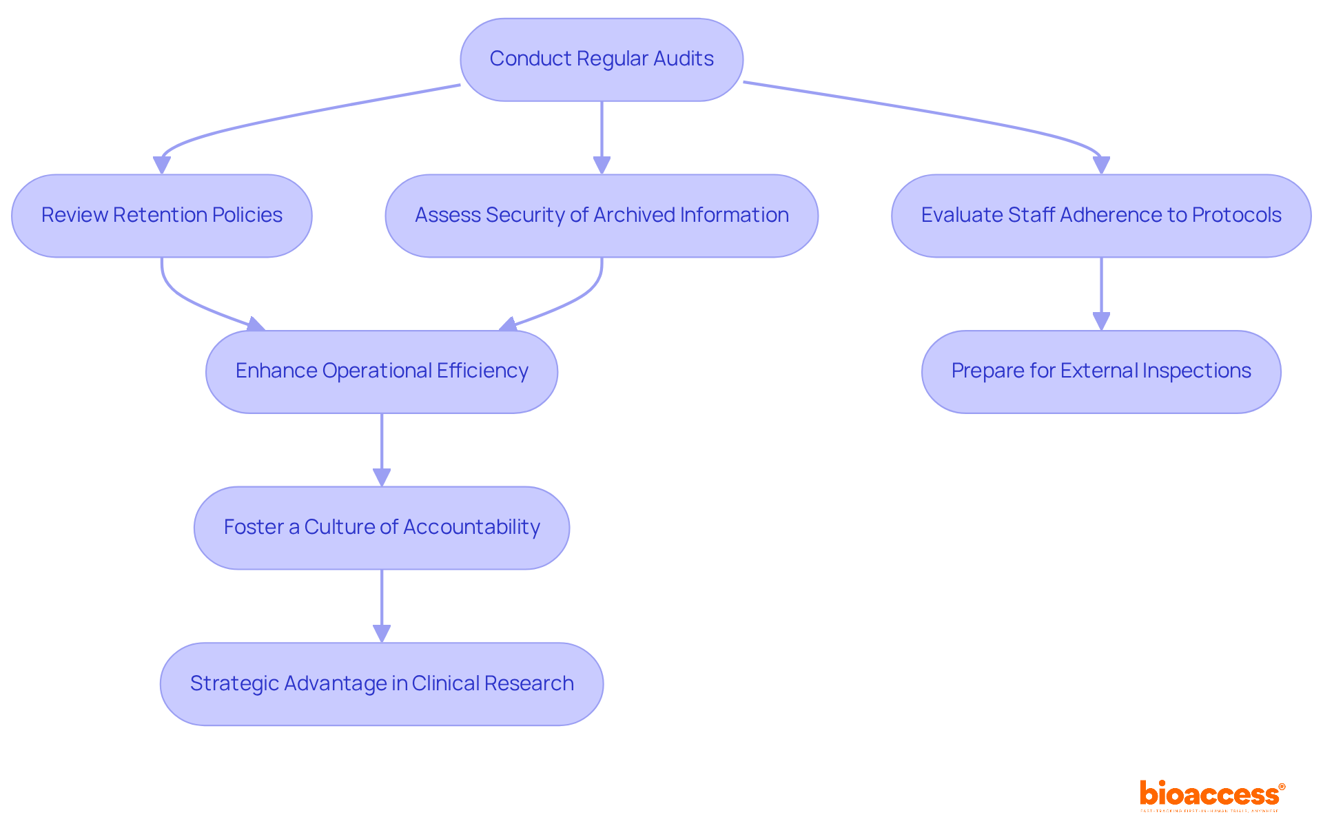 This flowchart outlines the key steps in the auditing process. Start at the top and follow the arrows to see how each step connects to the next, ensuring a thorough audit of data archiving practices.