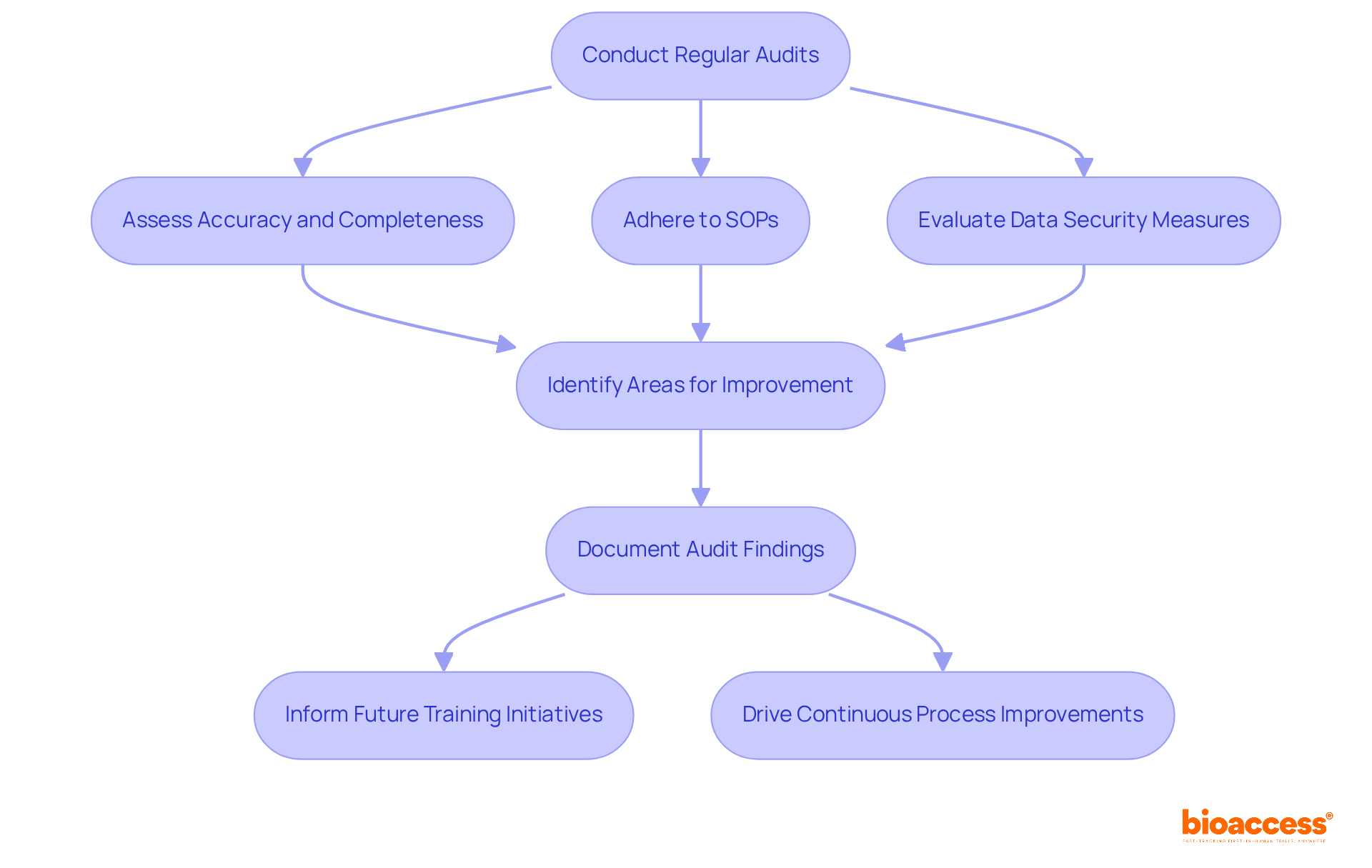 Follow the arrows to see how each step in the audit process connects. Each box represents a key action that helps ensure compliance with biopharma documentation rules.