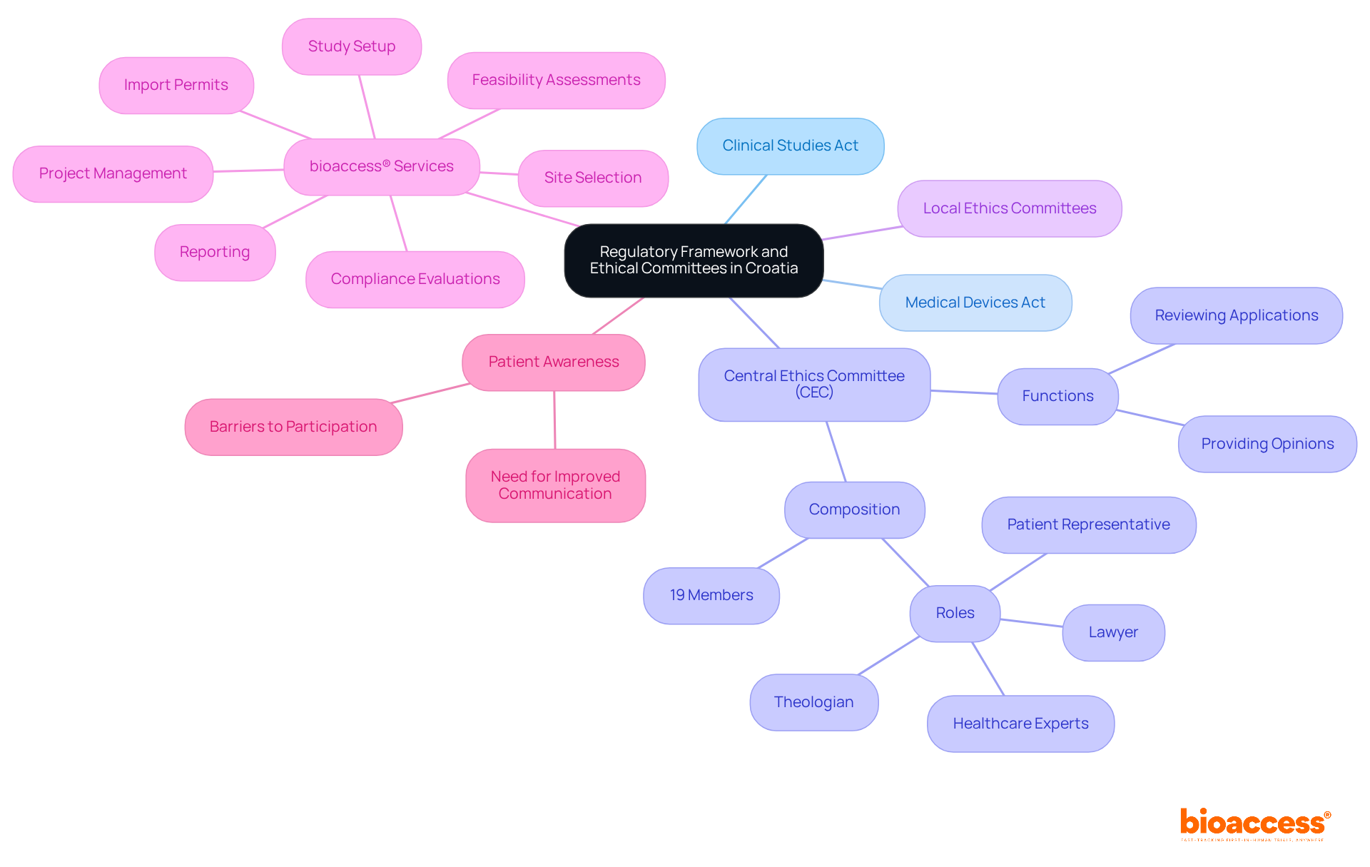 The central node represents the main topic, while branches show different aspects of the regulatory framework and ethical committees. Each color-coded branch helps you navigate through the various components, making it easy to understand how they connect. The central node represents the main topic, while branches show different aspects of the regulatory framework and ethical committees. Each color-coded branch helps you navigate through the various components, making it easy to understand how they connect.