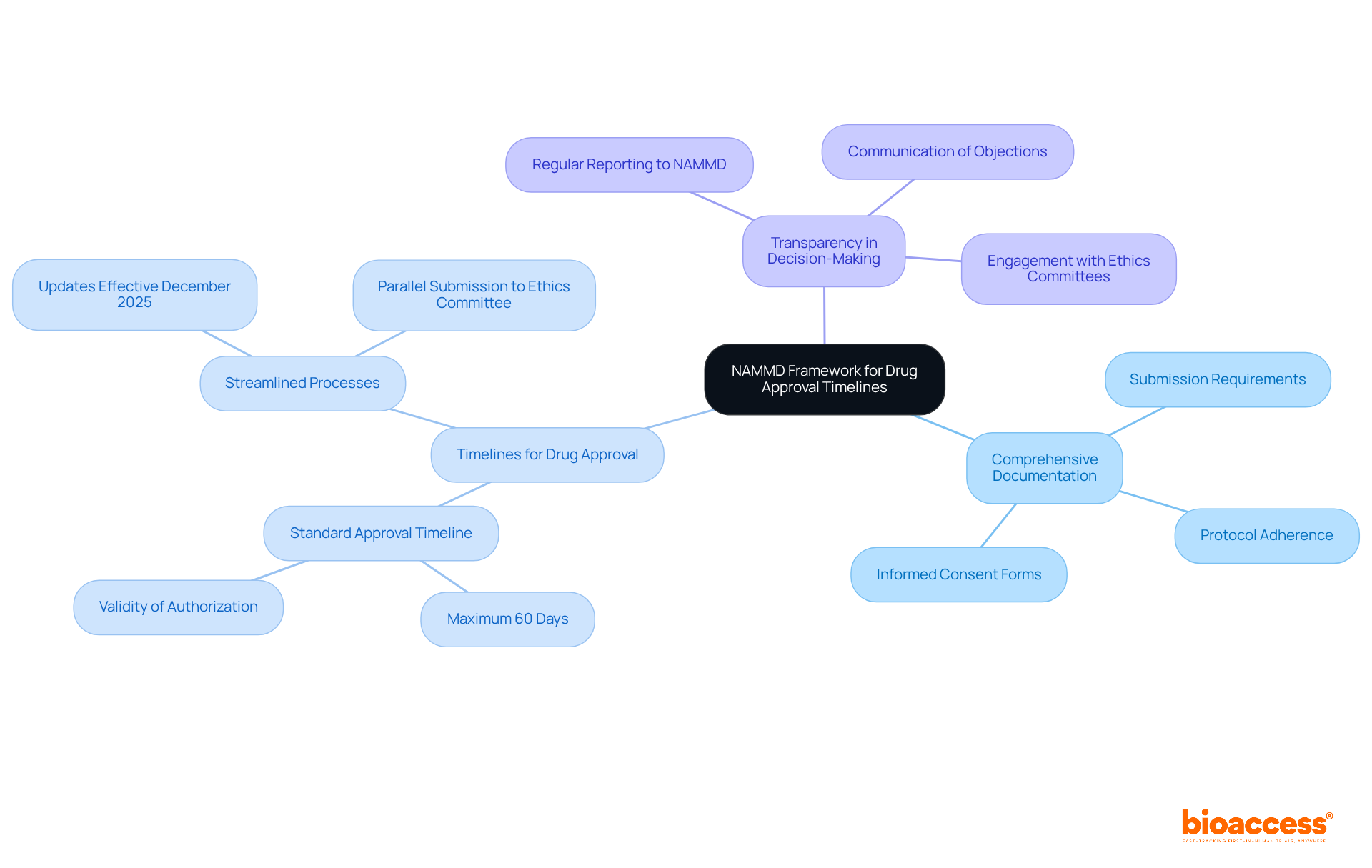 The central node represents the NAMMD framework, while the branches show the key components that are essential for understanding drug approval timelines. Each color-coded branch helps you navigate through the different aspects of the framework. The central node represents the NAMMD framework, while the branches show the key components that are essential for understanding drug approval timelines. Each color-coded branch helps you navigate through the different aspects of the framework.