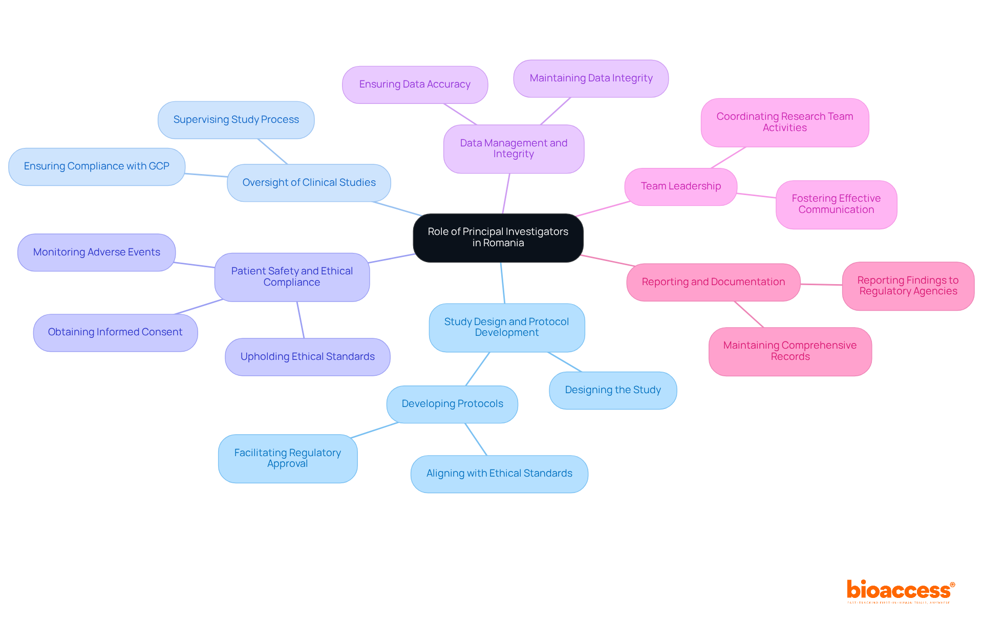 The central node represents the overall role of PIs, while the branches show their specific responsibilities. Each color-coded branch helps you quickly identify different areas of responsibility, making it easier to understand the multifaceted role of PIs. The central node represents the overall role of PIs, while the branches show their specific responsibilities. Each color-coded branch helps you quickly identify different areas of responsibility, making it easier to understand the multifaceted role of PIs.