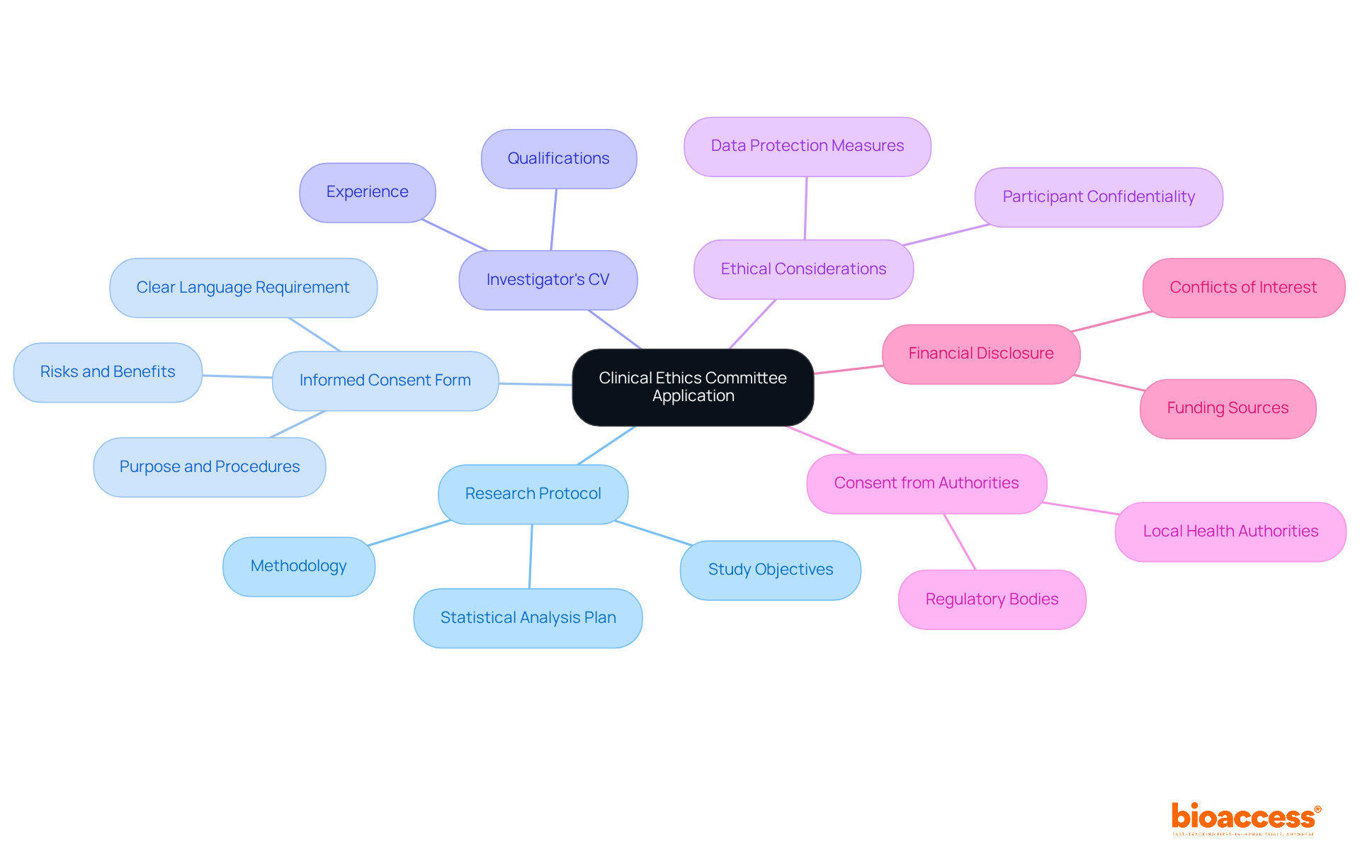 The central node represents the application process, while each branch details a specific document needed. Follow the branches to understand what each document entails and how it contributes to the overall application.