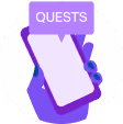 phone with a message that reads "quests"