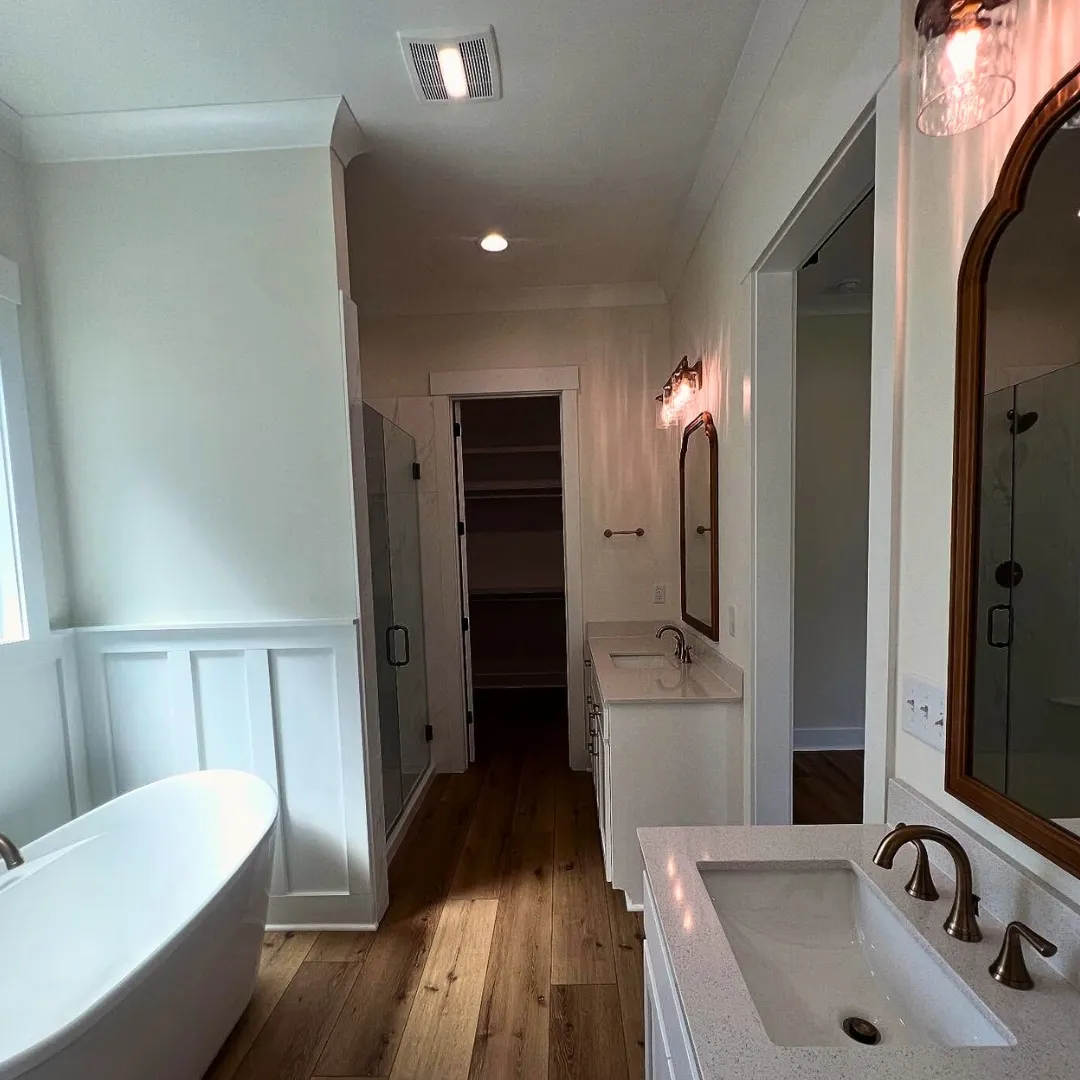 A master bathroom newly constructed by Lee Brothers Construction