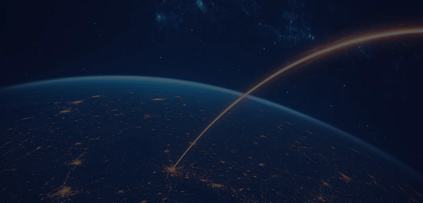 Blue space scene with curved orbital lines and cosmic atmosphere