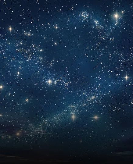 Deep blue starfield with bright white stars scattered across cosmic background