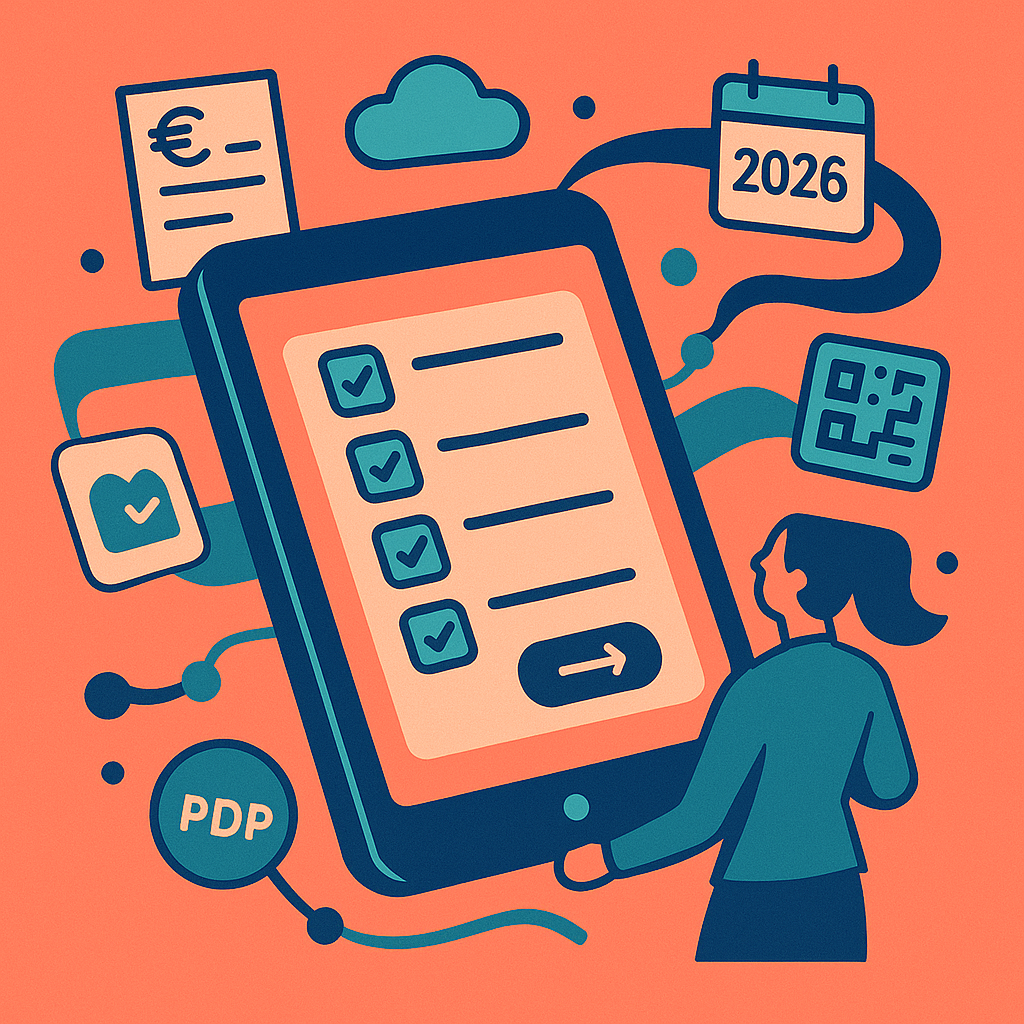 Checklist illustrée représentant les étapes clés pour préparer la facturation électronique en 2026