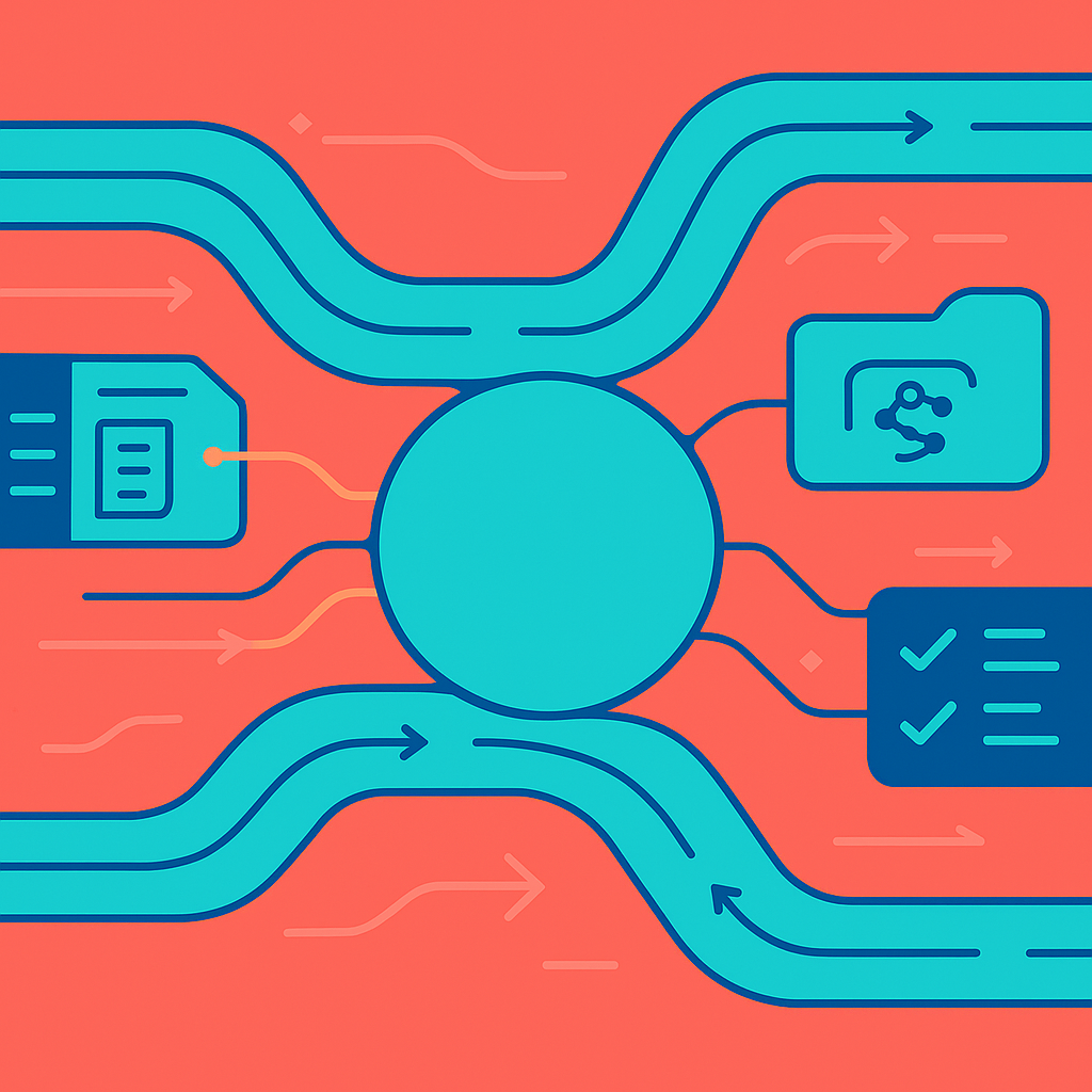 Illustration symbolisant un flux de données fluide représentant un workflow de facturation électronique sans disruption.