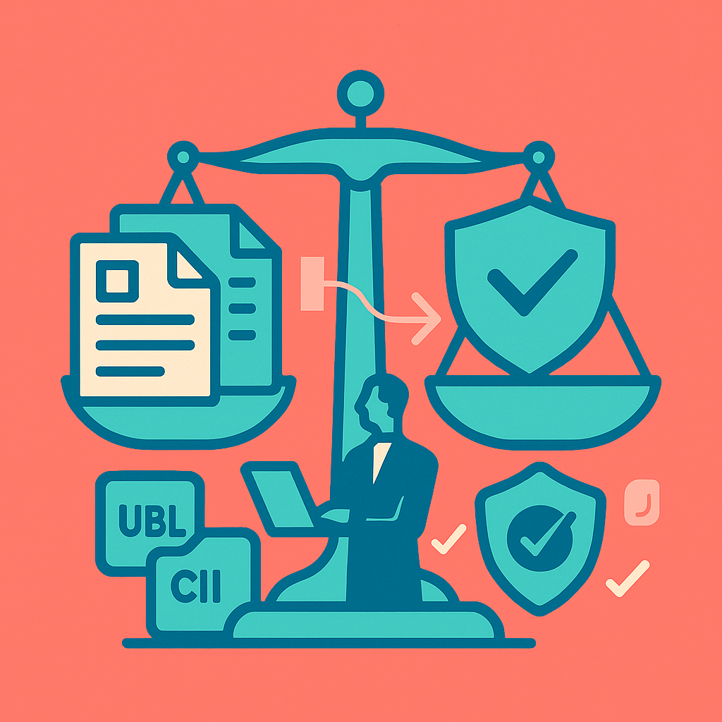 Illustration d’une balance symbolisant la responsabilité des experts-comptables face à la facturation électronique.