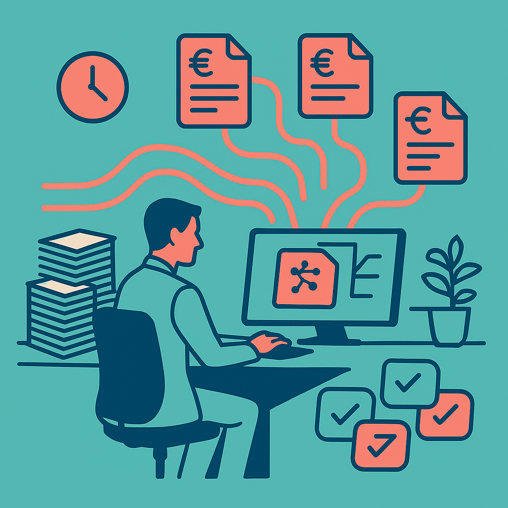 Illustration d’un bureau simplifié par la facturation électronique, symbole de gain de temps pour les équipes.