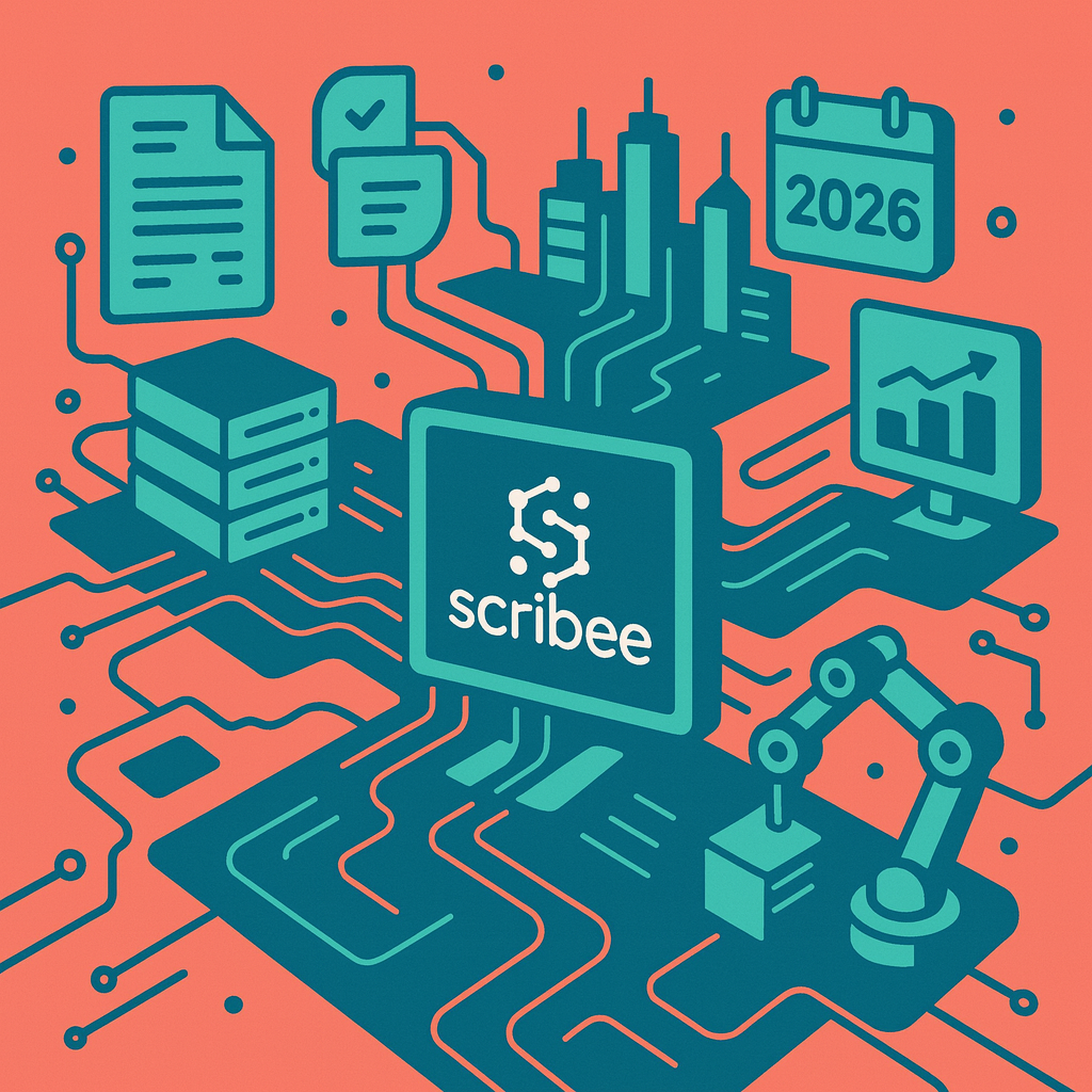 Illustration futuriste représentant l’évolution de la facturation électronique vers l’automatisation des entreprises.