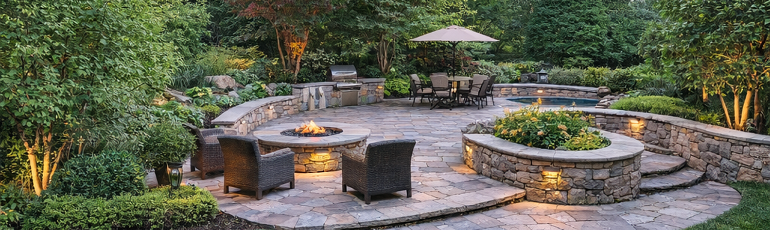 Northern Virginia residential landscape with layered garden beds and native plantings