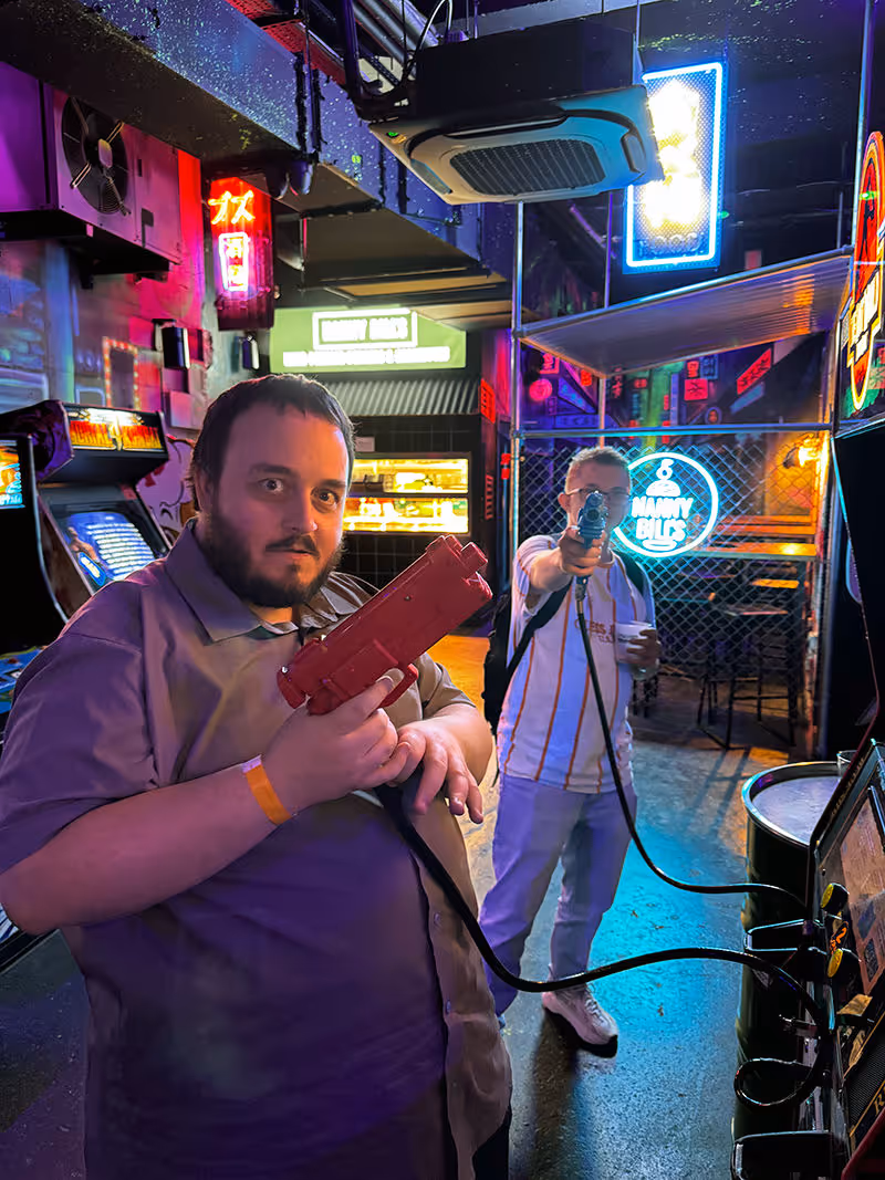 Person playing video game.
