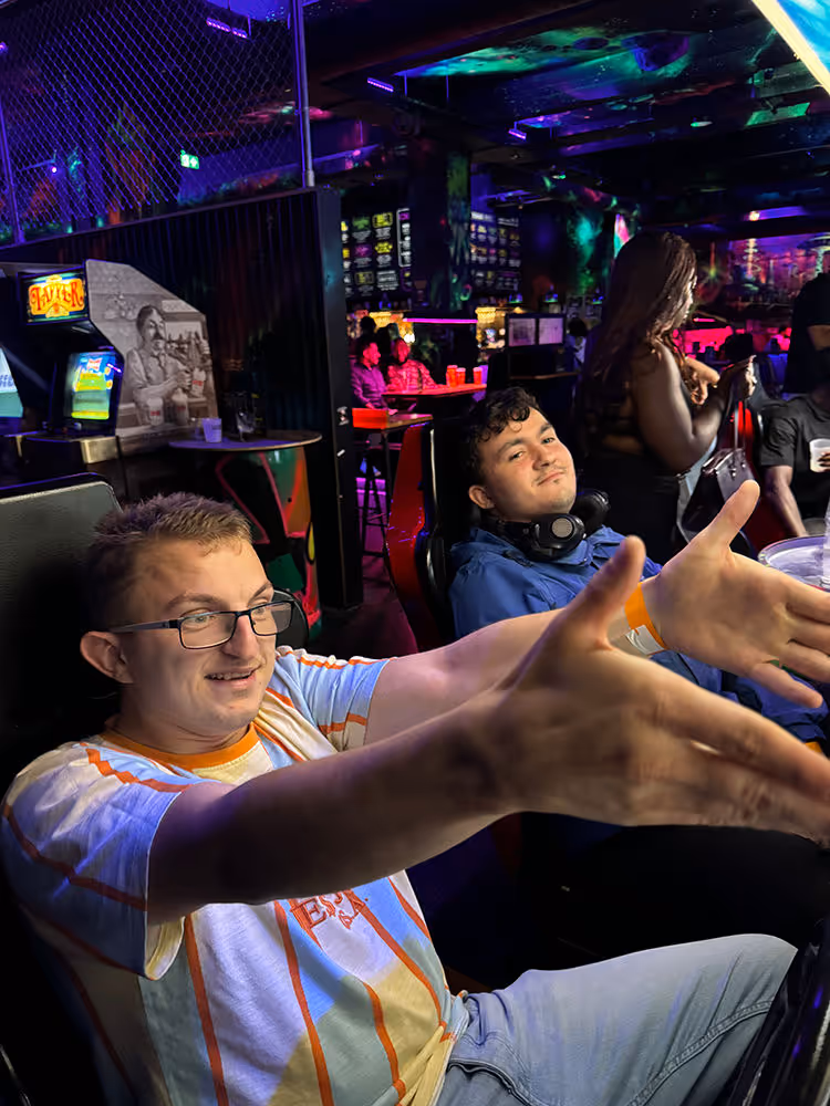 Person playing a video game.
