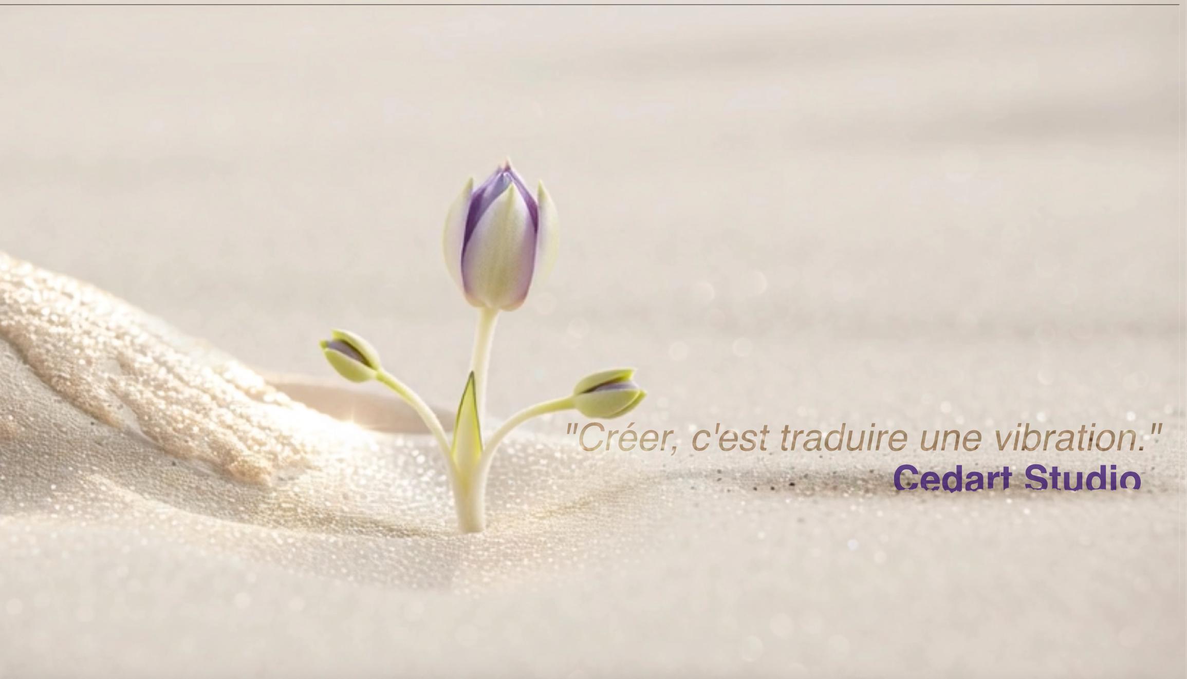 Petite fleur violette naissante sortant du sable, symbole d’éveil intérieur et de maturité silencieuse.