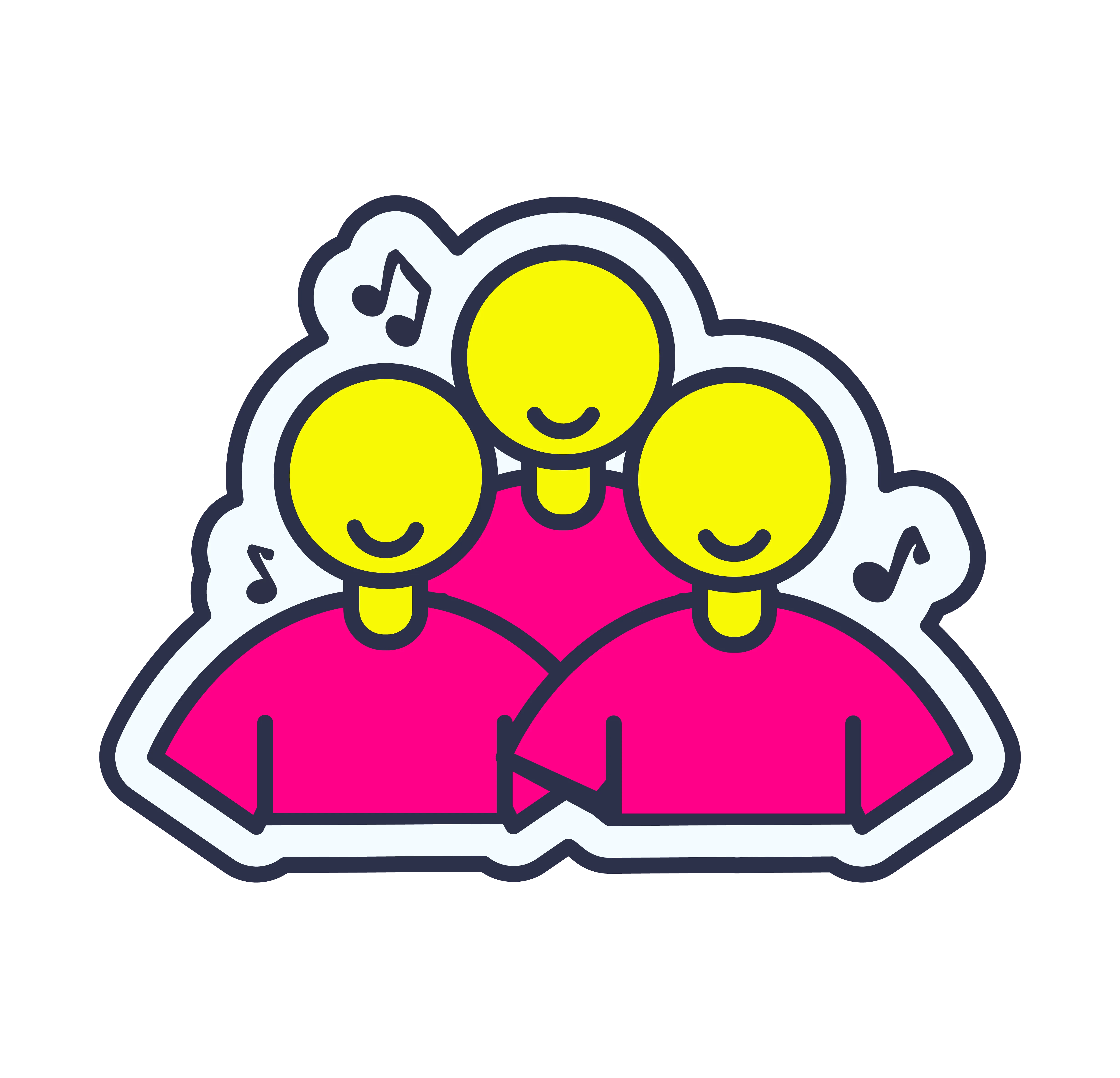 Trois personnes souriantes sur de la musique