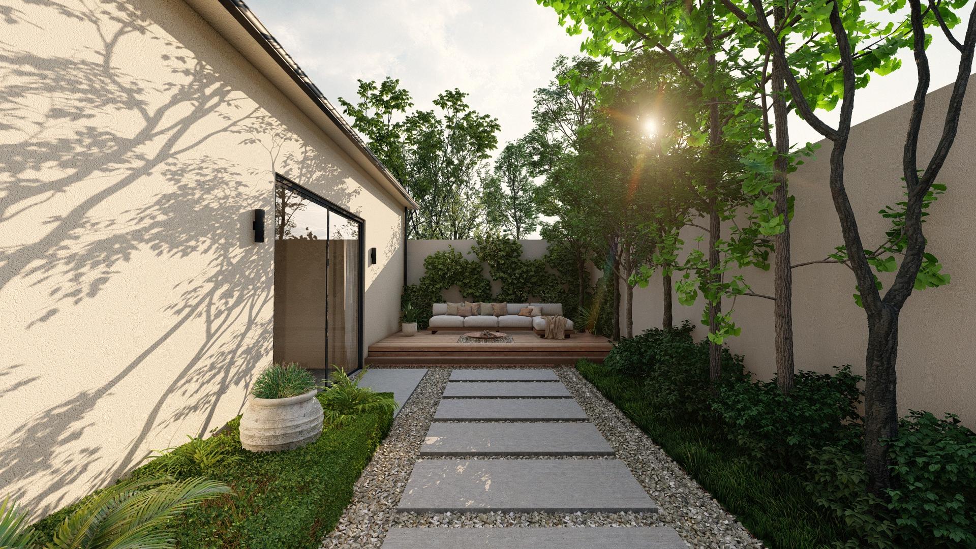 Terrasse végétale en bois clair – projet extérieur au Luxembourg