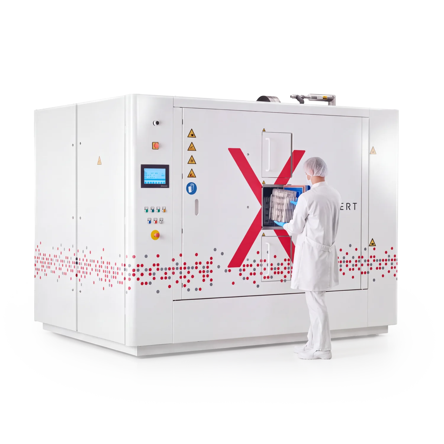 Pharma worker putting vials inside CryoXpert Cryogenic Freezing Control Rate Freezing Carousel