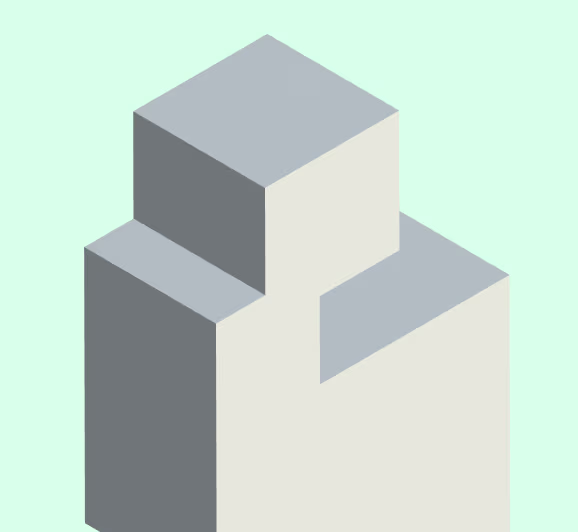 Three interlocking gray rectangular prisms forming a tower on a light green background.