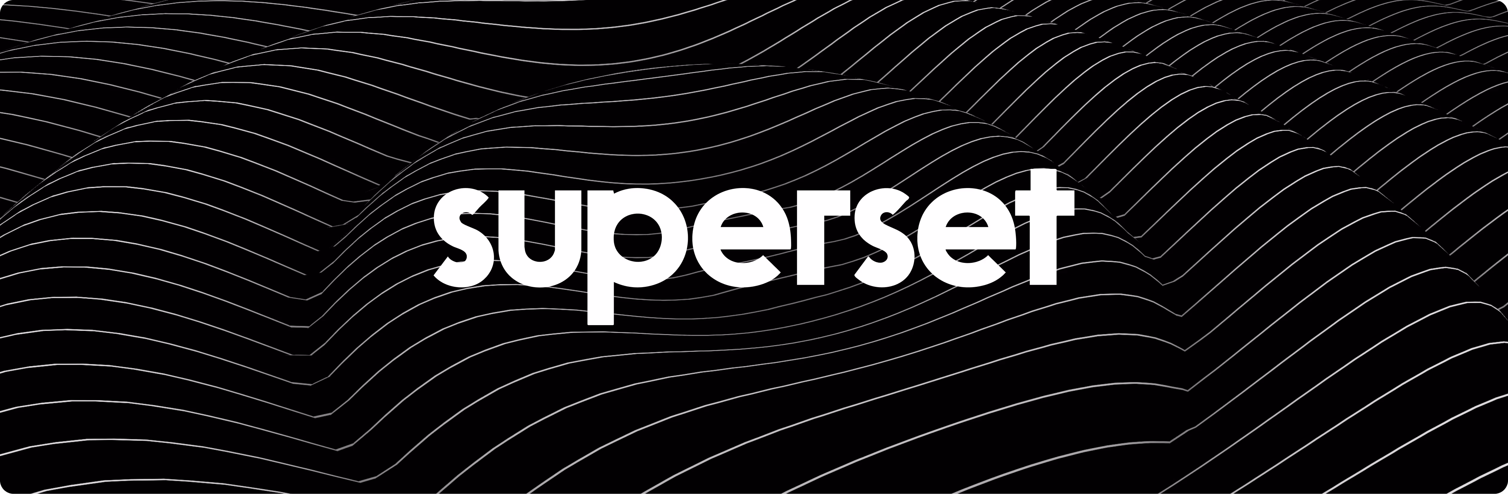 White text reading 'superset' on a black background with white contour lines creating a wavy 3D terrain effect.