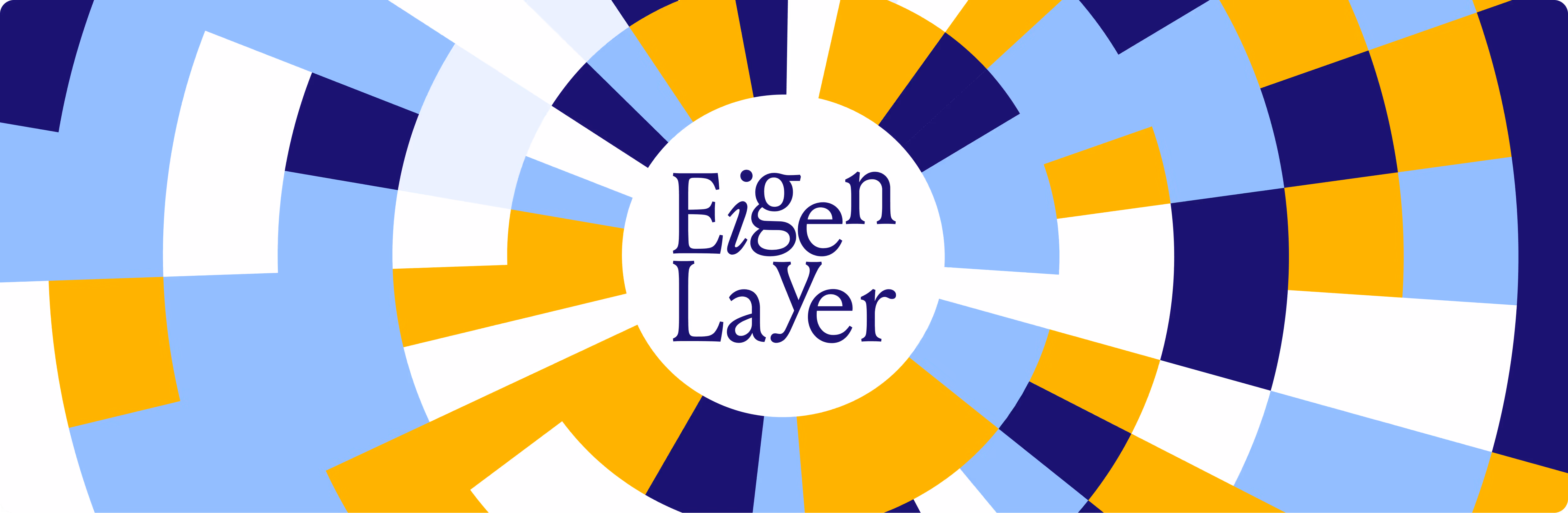 Abstract circular pattern in blue, white, and yellow with the text 'EigenLayer' in the center.