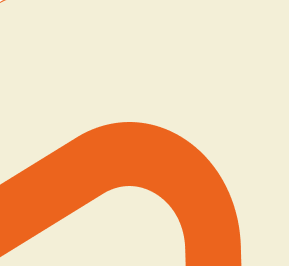 Abstract design with a thick orange curved line on a light beige background.