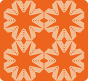Four symmetrical star-shaped patterns made of white lines on an orange background arranged in a square grid.